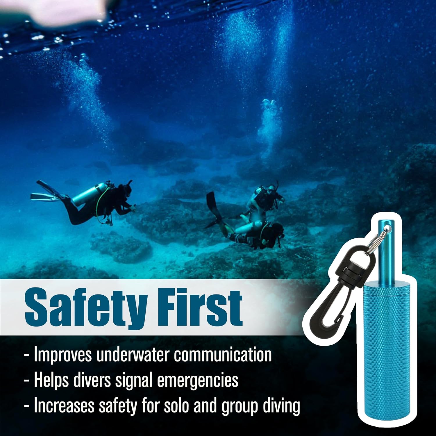 Scuba Rattle Stick Diving Safety Tank Signal Bell Shaker with Clip, Loud Underwater Sound Compact Design