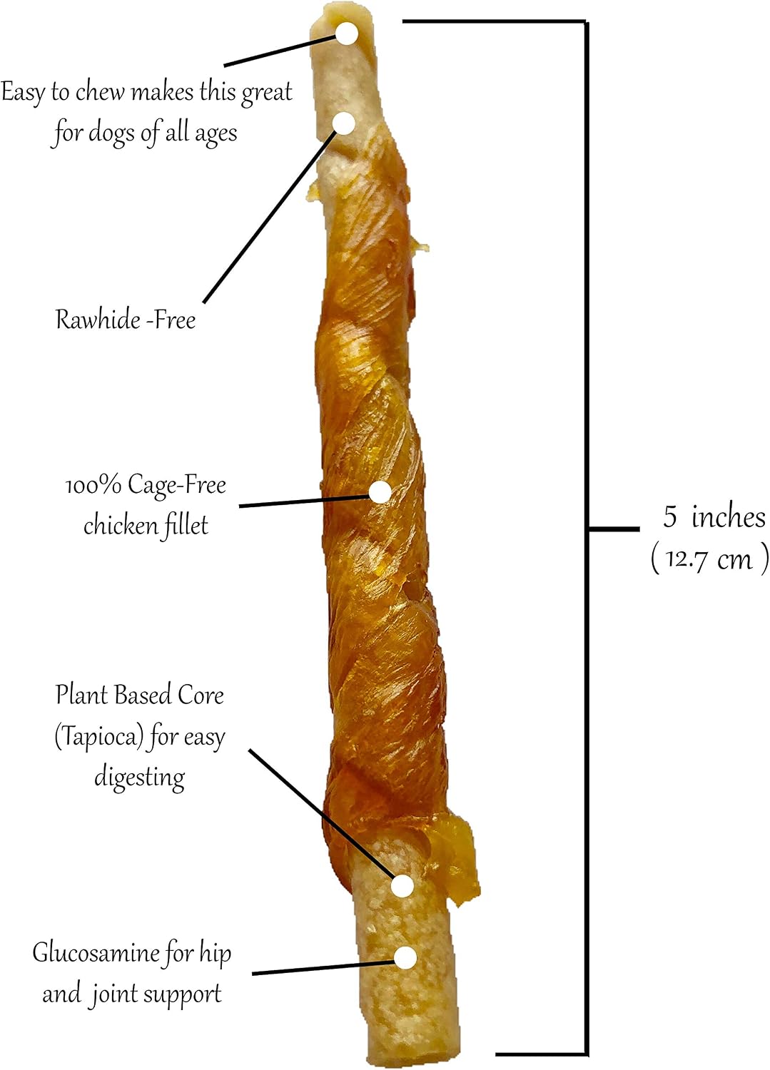 Rena's Recipe Chicken Twisty Sticks Chicken Wrapped Dog Treats, 8 oz | Rawhide-Free Chicken Wrapped Soft Chews with Glucosamine for Joint Support