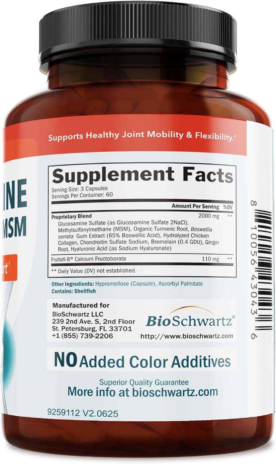 Glucosamine Chondroitin MSM Joint Support Supplement, 90 Capsules | Turmeric & Ginger, Hyaluronic Acid, Collagen, Glucosamine Chondroitin Sulfate for Joint Comfort, Gluten Free, Non GMO