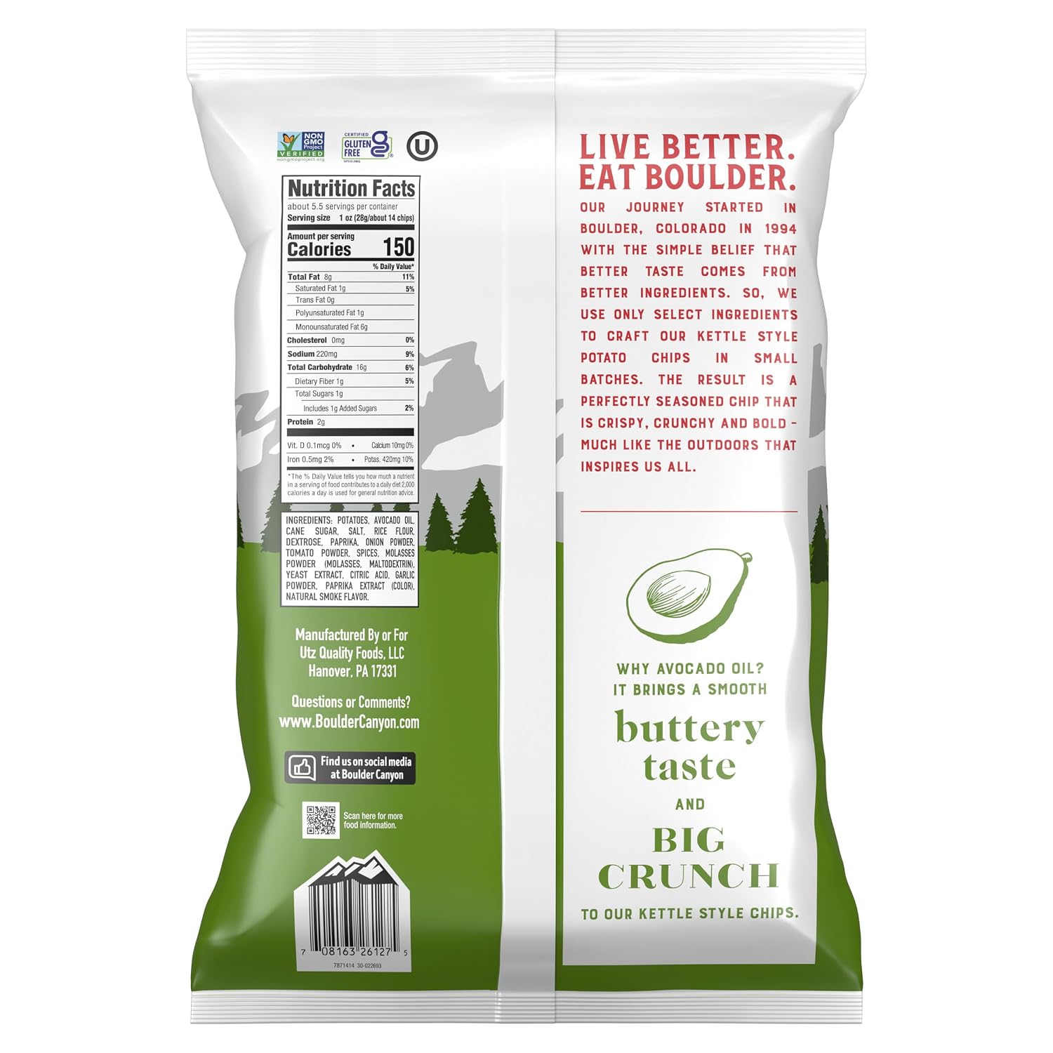 Boulder Canyon Avocado Oil Sea Salt Potato Chips 6 Count, 1.25 OZ
