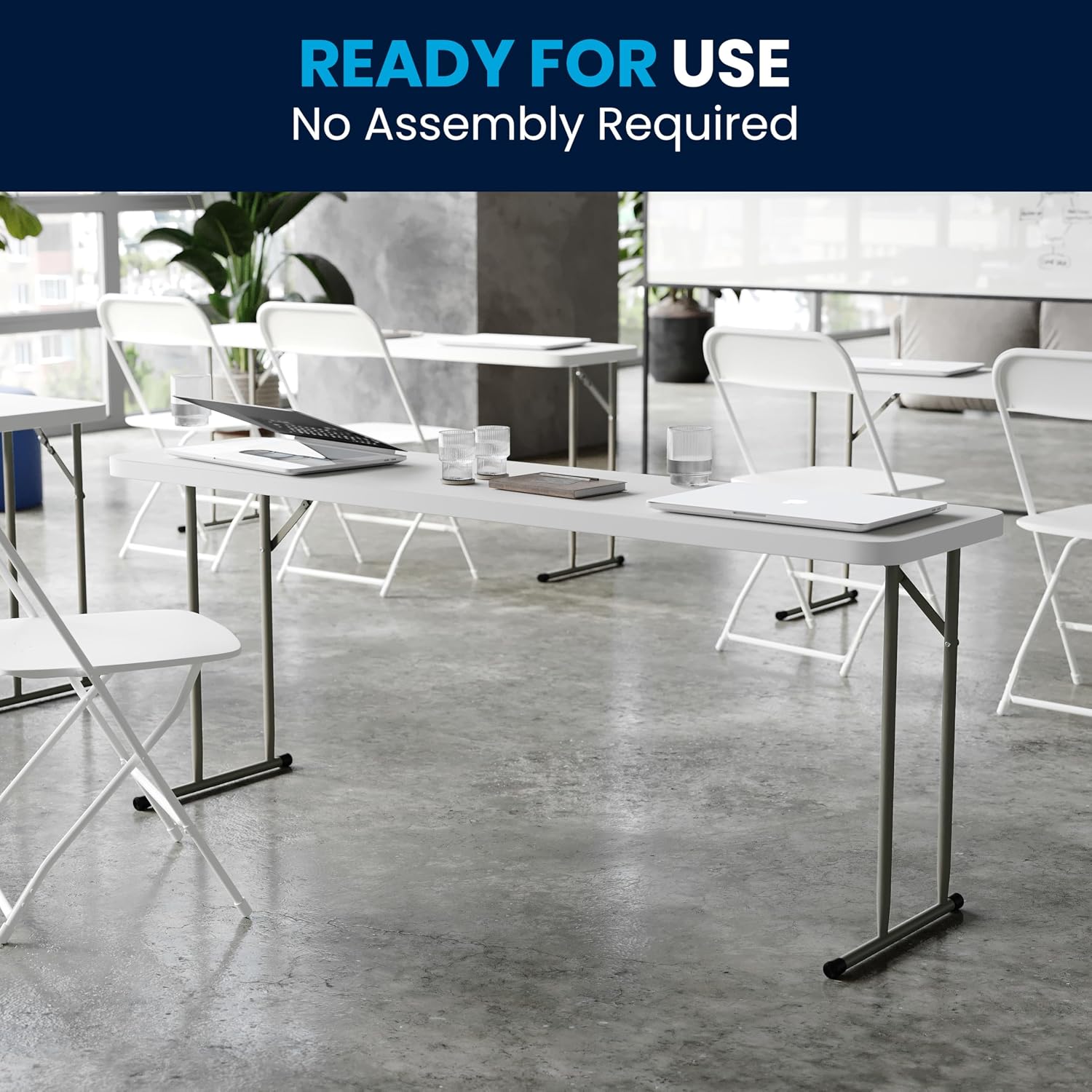 Flash Furniture 6 ft Plastic Folding Training Table, Granite White | Durable Construction, Commercial Use