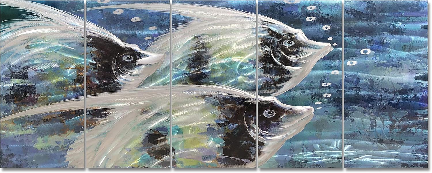 Yihui Arts Handcrafted 3D Metal Wall Art - Ocean Wave Sculpture, 5 - Panel Aluminum Decor for Living Room, Bedroom & Office