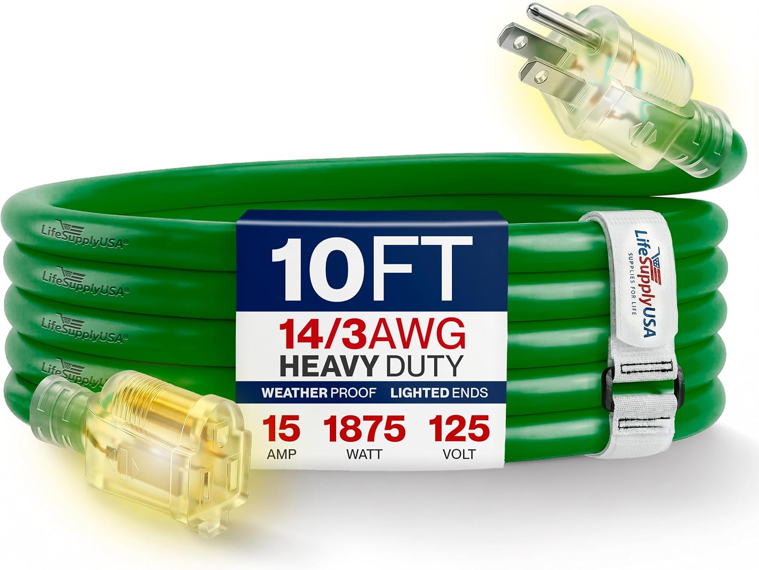 25ft Outdoor/Indoor Extension Cord 12/3 Gauge Extra Heavy Duty 3 Prong SJTW, Waterproof, Flexible Cold-Resistant Long Power Cord,15A 125V 1875W, Yellow by LifeSupplyUSA