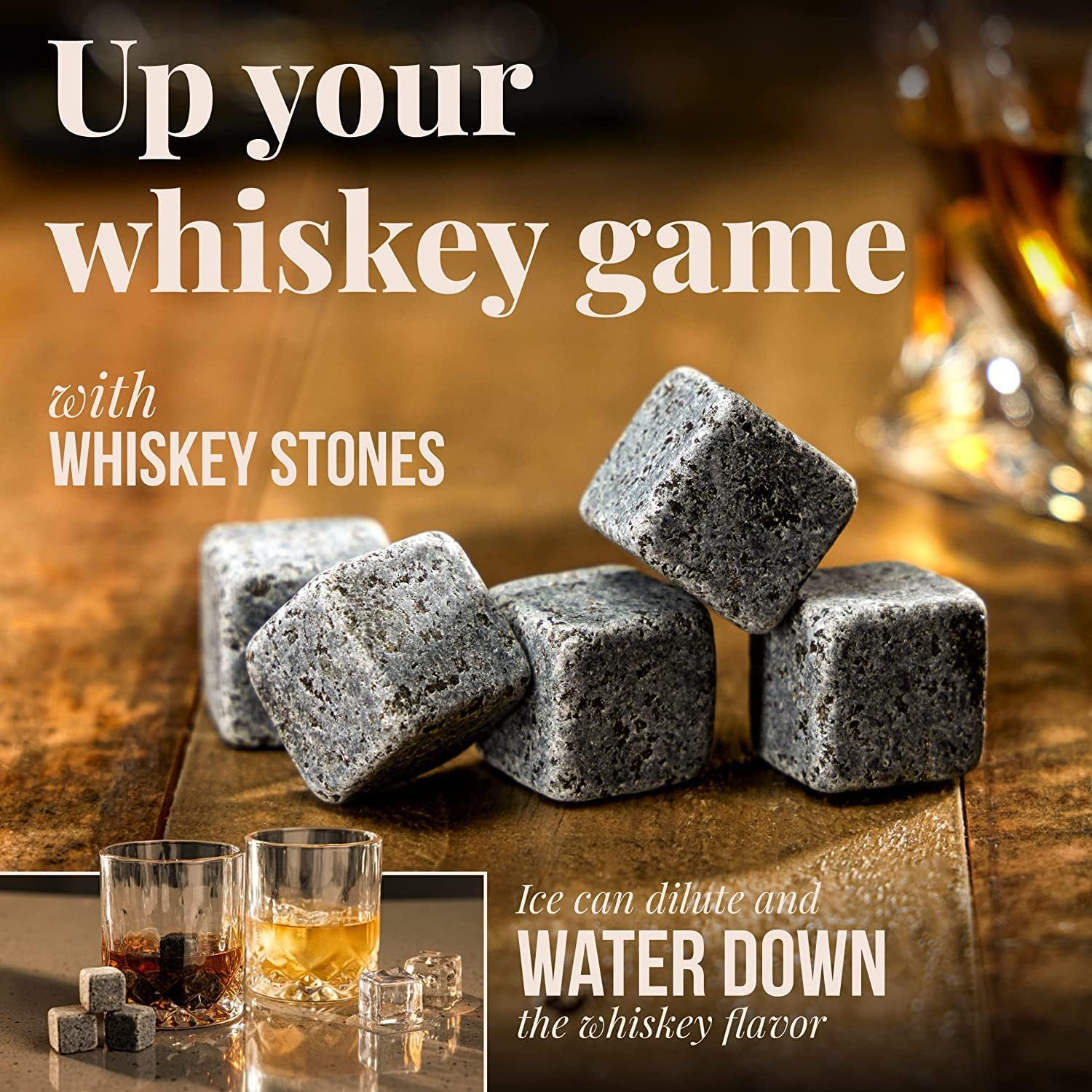 Mixology & Craft Whiskey Stones - Cube-Shaped Granite Chilling Whiskey Rocks Set of 6