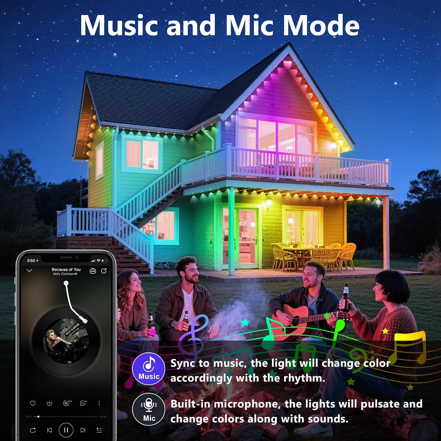 100ft Led Strip Lights, Long Smart Led Light Strips Music Sync 5050 RGB Color Changing Rope Lights