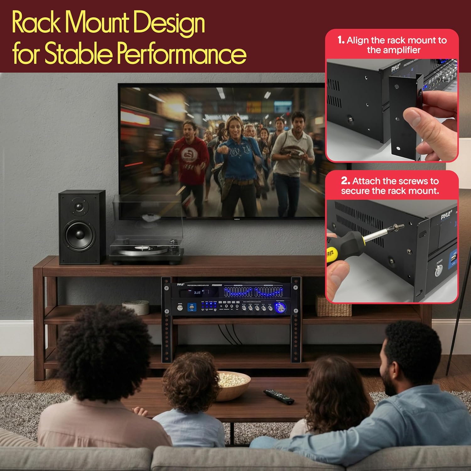 Pyle Bluetooth Hybrid Home Amplifier - 6-Channel 2000W Rack Mount Power Amplifier Receiver w/ Radio - Dual 10 Band EQ, Karaoke Microphone x2, USB, RCA