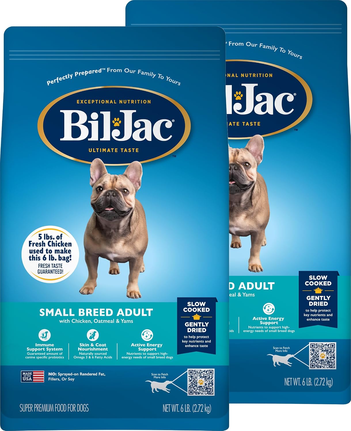 Bil-Jac Small Breed Adult Dry Dog Food with Chicken & Probiotics | 6 lb | Fresh Chicken Is #1 Ingredient with Easy-to-Chew Bites, Probiotics & Omega Fatty Acids for Energy, Digestion & Skin Health