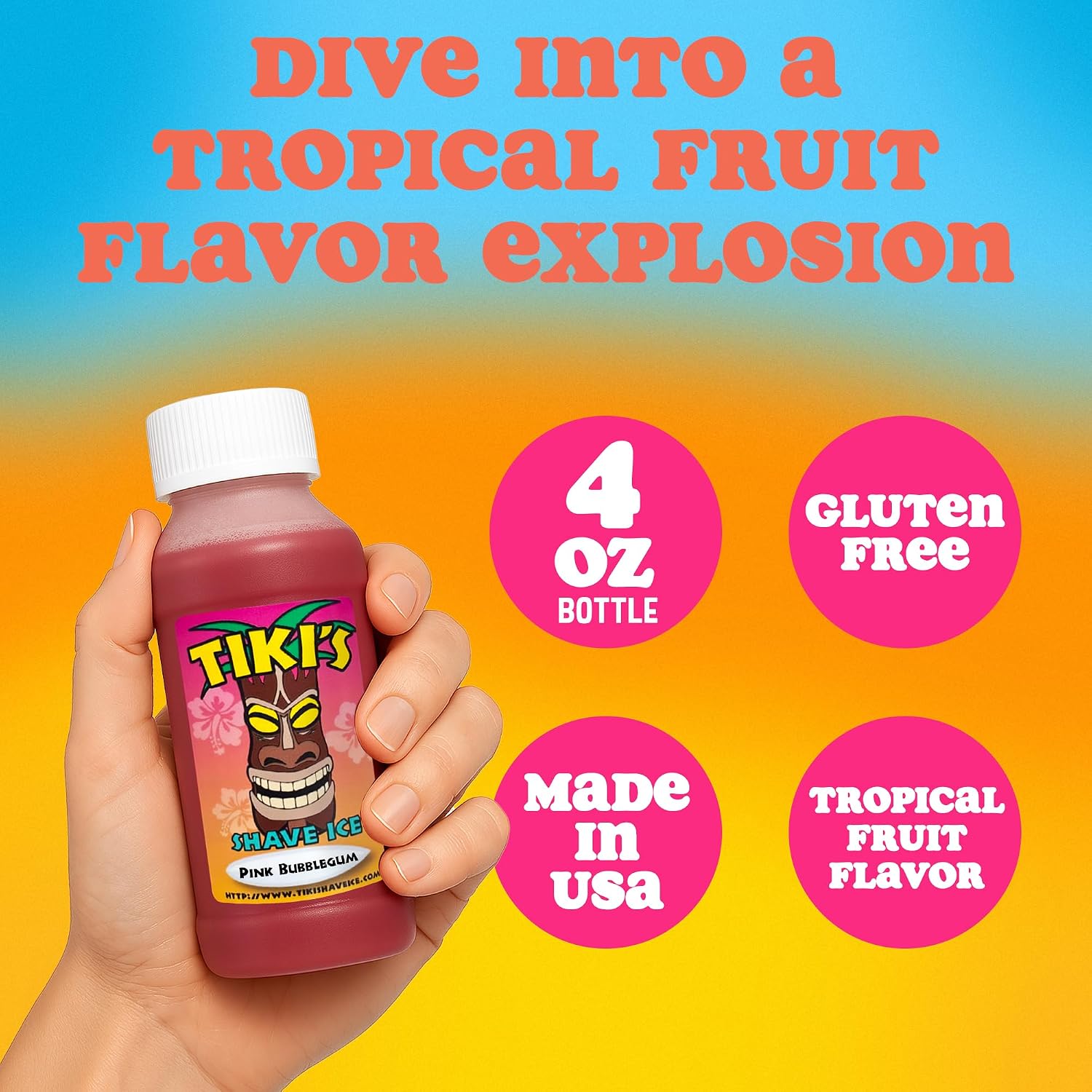 Tiki's Shave Ice Syrup Concentrate for Snow Cones & Shaved Ice - Natural Syrup for Beverages & Desserts - Ideal for Snow Cone