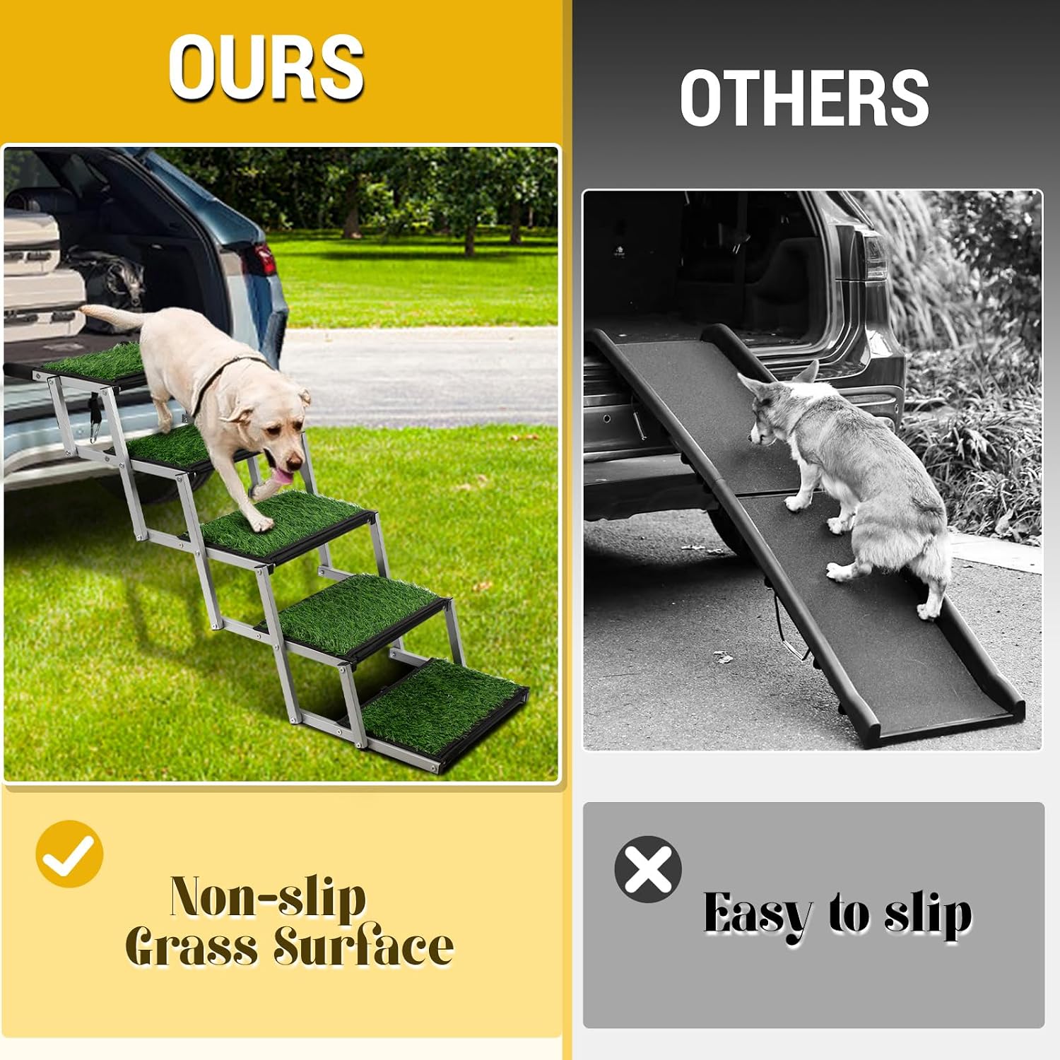 Foldable Dog Stairs for Car,17" Extra Wide Pet Ramp for Large Dog,6 Steps | 17" Extra Wide 200LBS Capacity Lightweight Portable Reinforced Pet Ramp for SUV Truck High Bed