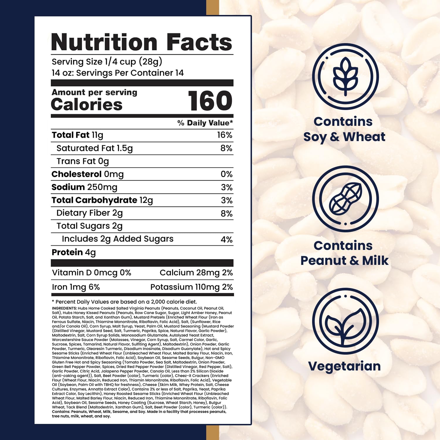 Hubs Peanuts Premium Salted Virginia Nuts, Non-GMO, Gluten Free Healthy Snacks - Irresistible Crunch & Flavored Peanuts - Made from Premium Ingredients - Vacuum-Sealed Tin - 2 Packs of 40 oz Cans