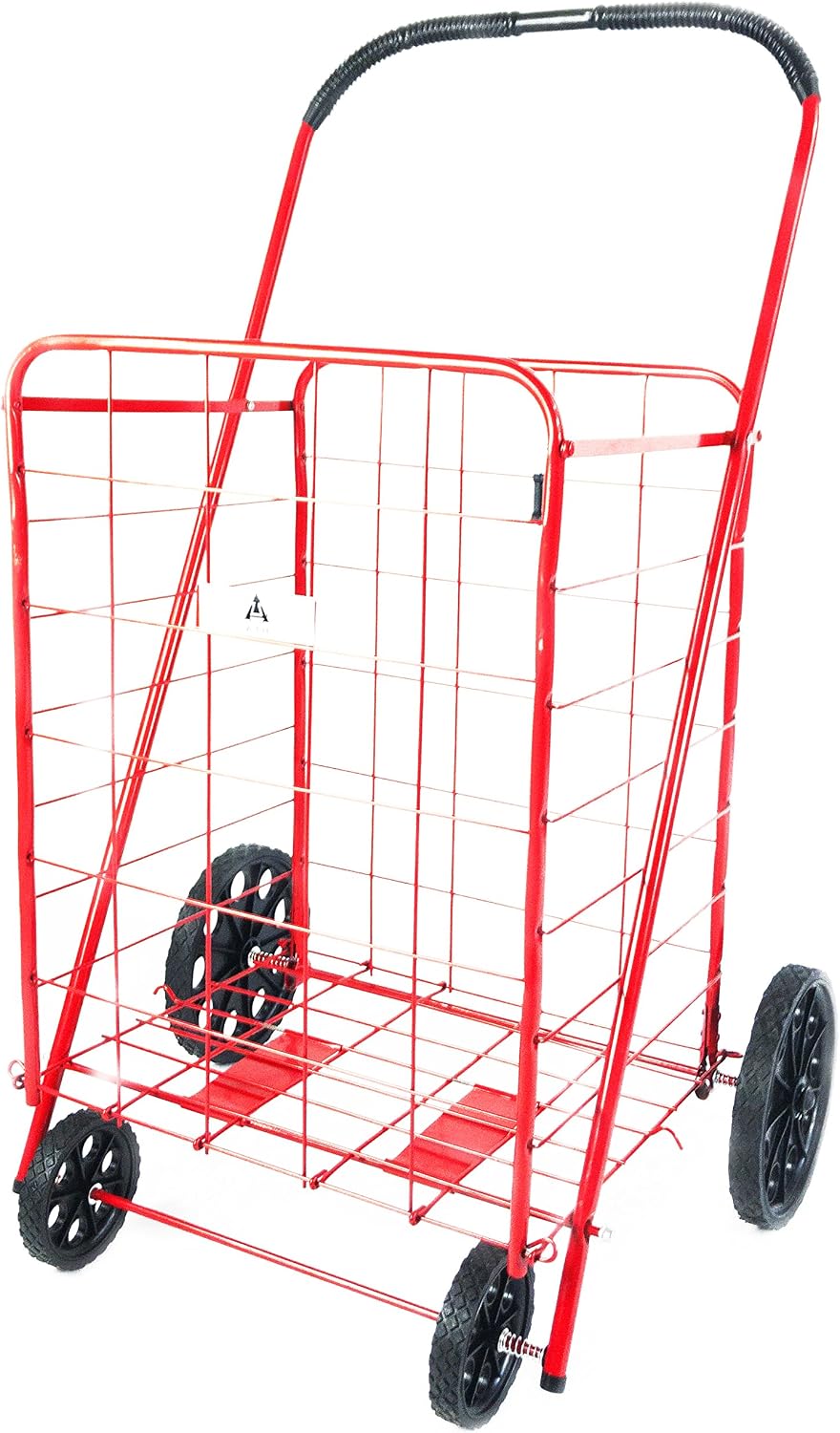ATH Large Deluxe Rolling Utility / Shopping Cart - Stowable Folding Heavy Duty Cart with Rubber Wheels For Haul Laundry, Groceries, Toys, Sports Equipment, Red