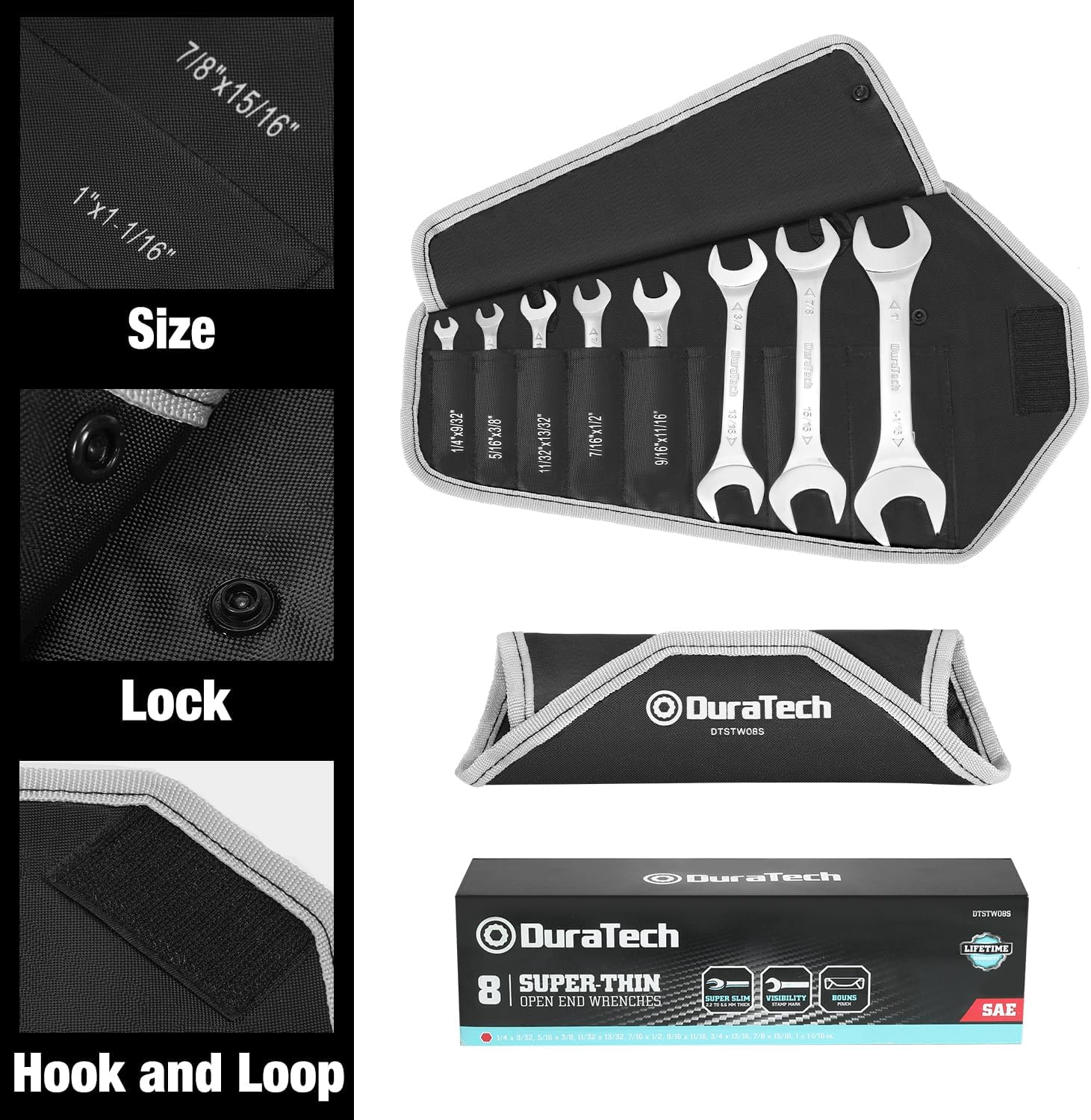 DURATECH Super-Thin Open End Wrench Set, 8-Piece, Metric