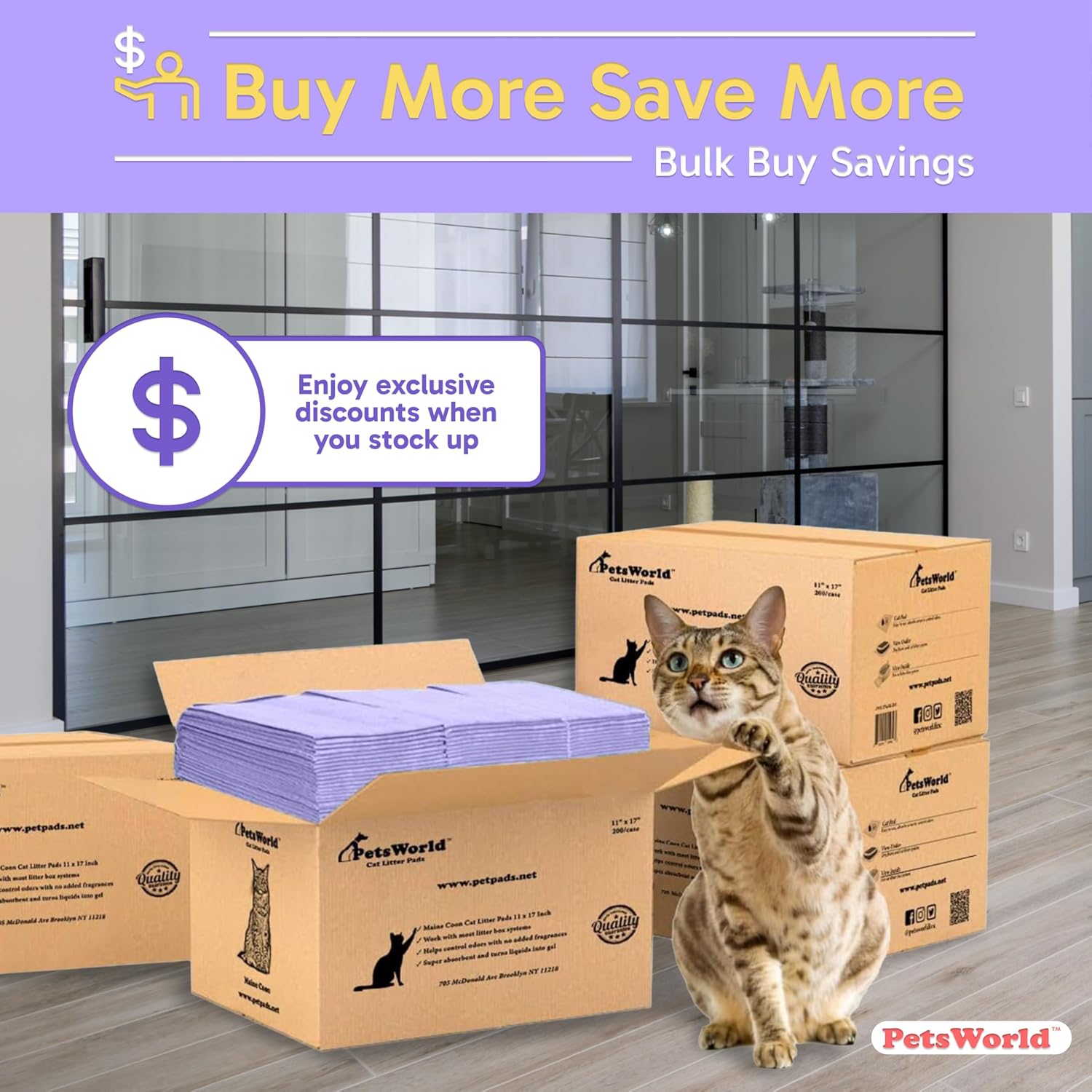 PetsWorld Universal Fit Cat Pad Refills for Litter Box, Fresh Scent, Odor Control, Pack of 200