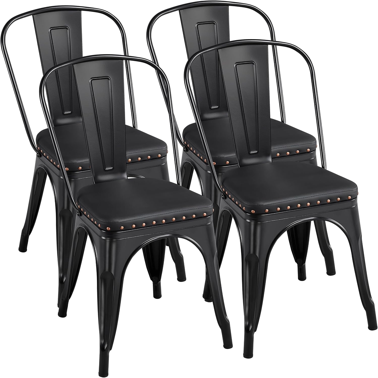 Yaheetech Metal Dining Chairs Set of 4 with Cushioned PU Leather Seat Black