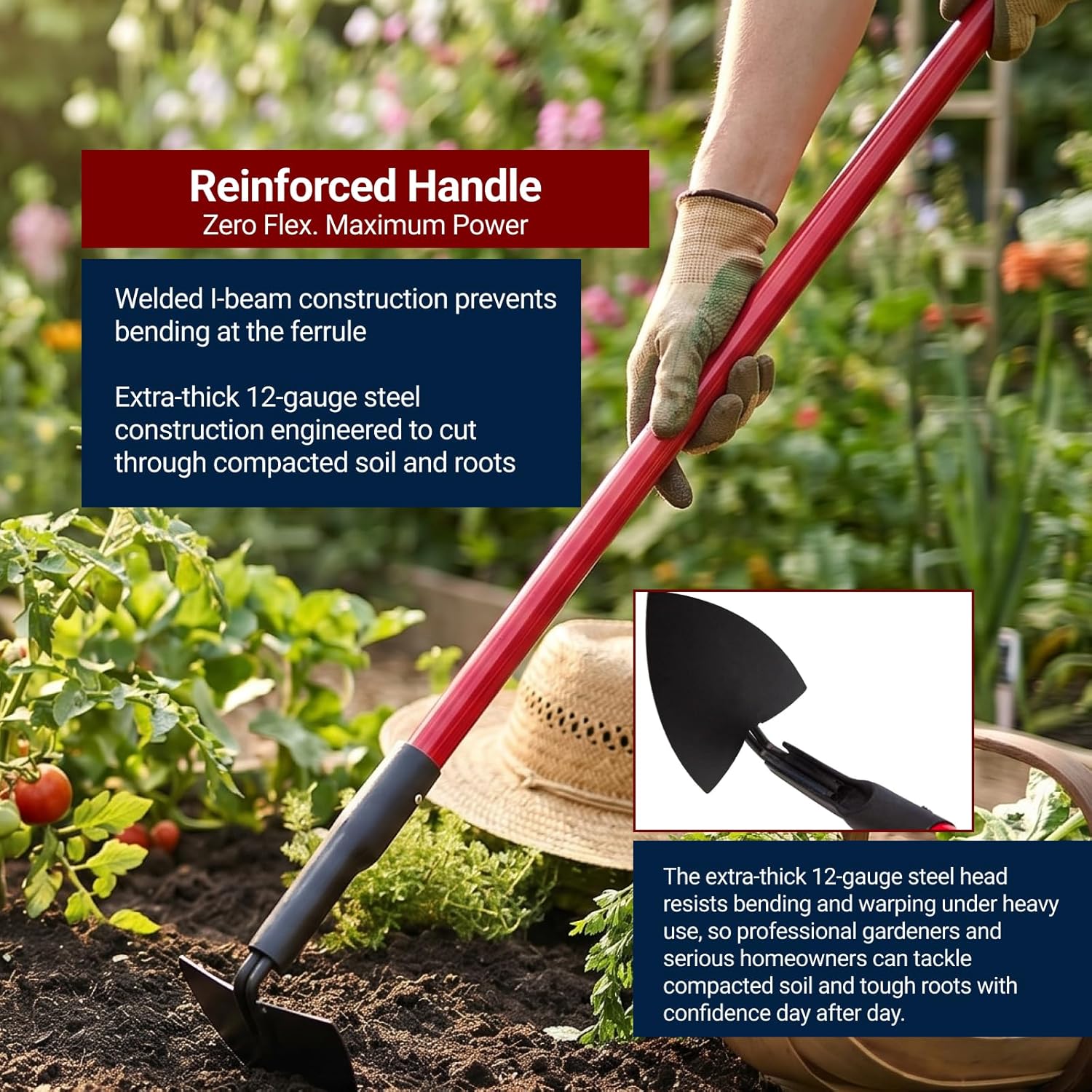 BULLY TOOLS Warren Hoe Professional 12-Gauge 6.25-Inch Garden Hoe Tool with Fiberglass Handle, Commercial Strength, Gardening Tools
