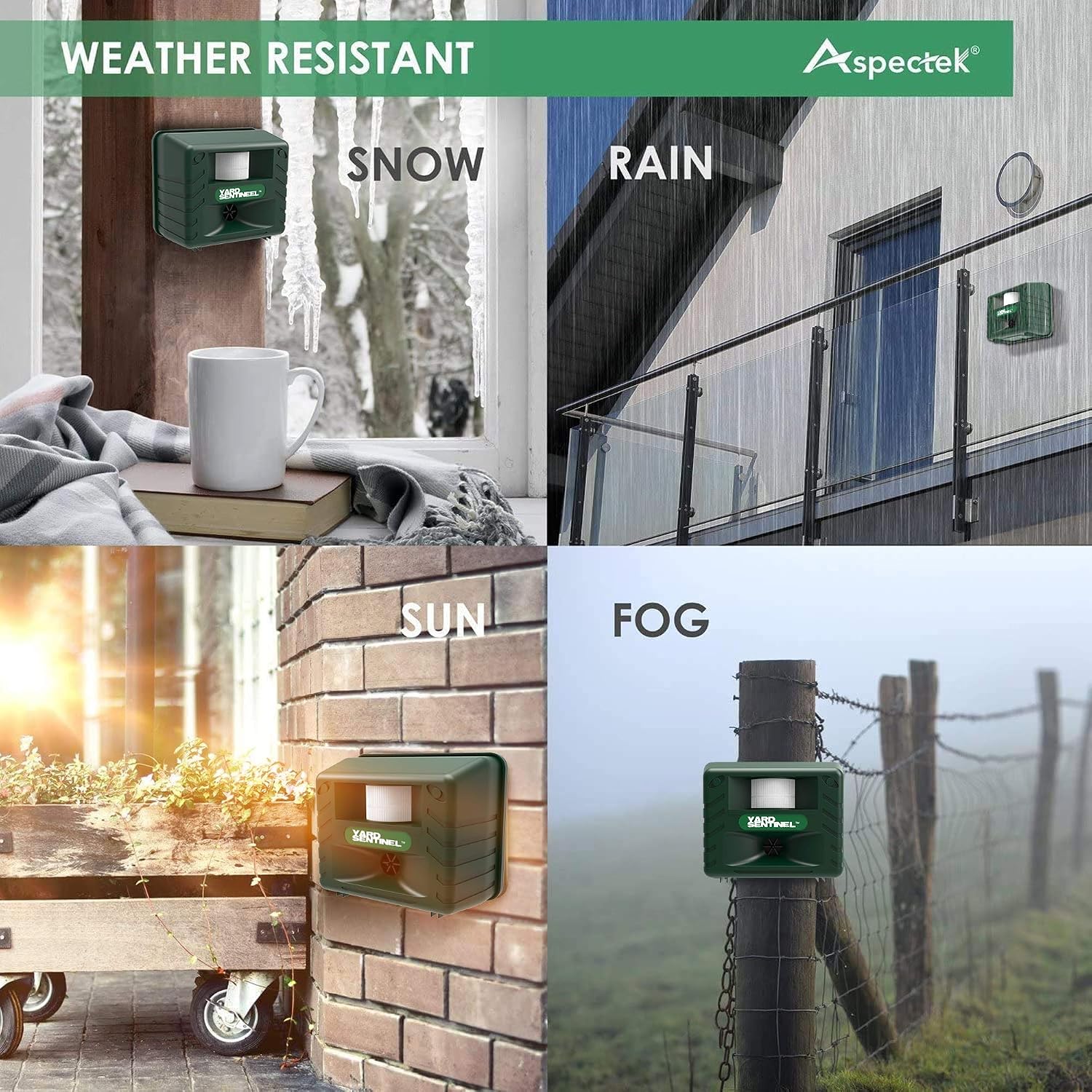 ASPECTEK Yard Sentinel Ultrasonic Animal Repeller with Strobe Light, 3 Mode Protection, Motion Sensor, Deterrent for Deer, Raccoons, Squirrels and Opossums AC and Battery Powered - 1 Pack