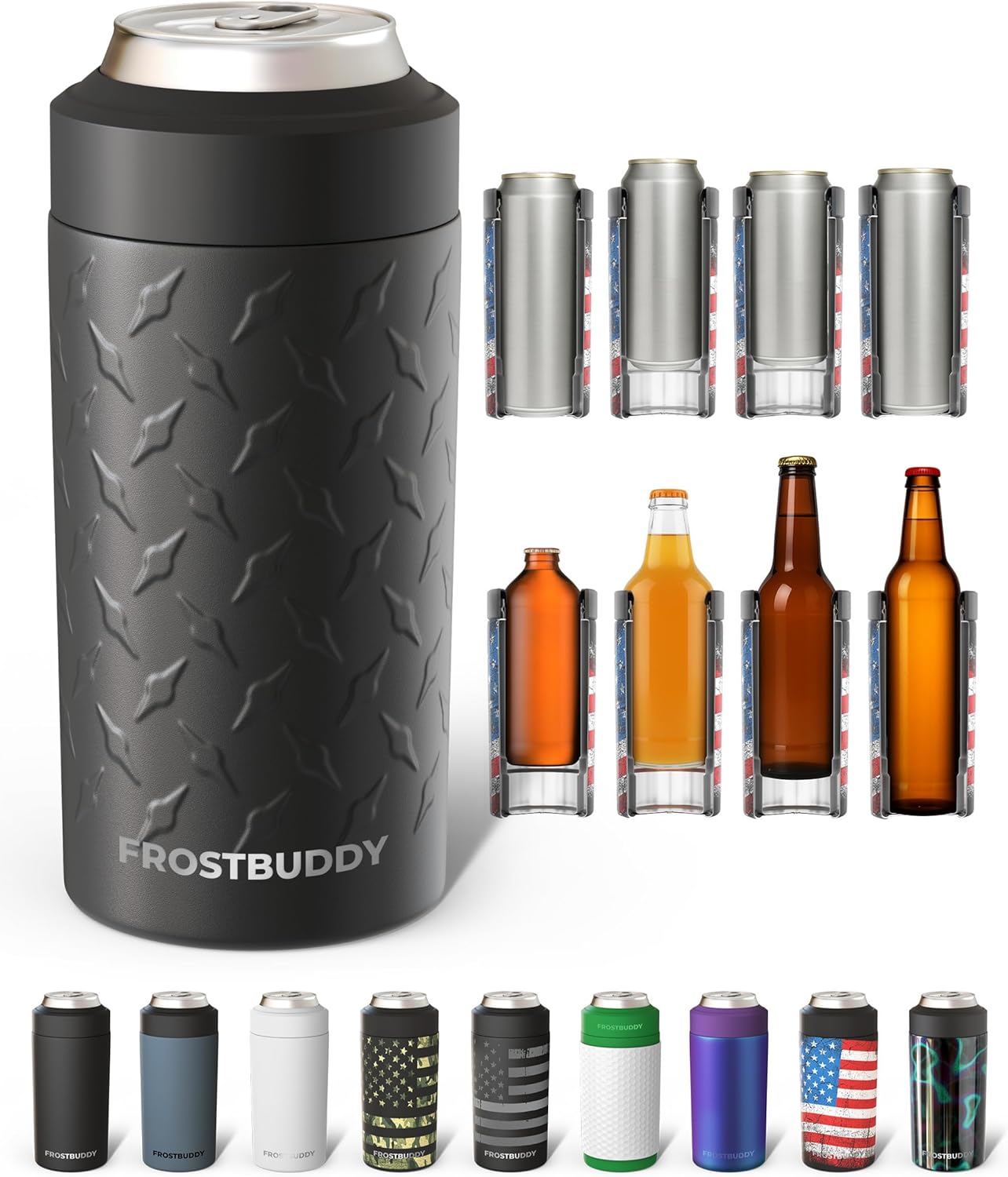 Frost Buddy Universal Can Cooler - Fits Slim Cans, 12 & 16oz (MatteBlack)