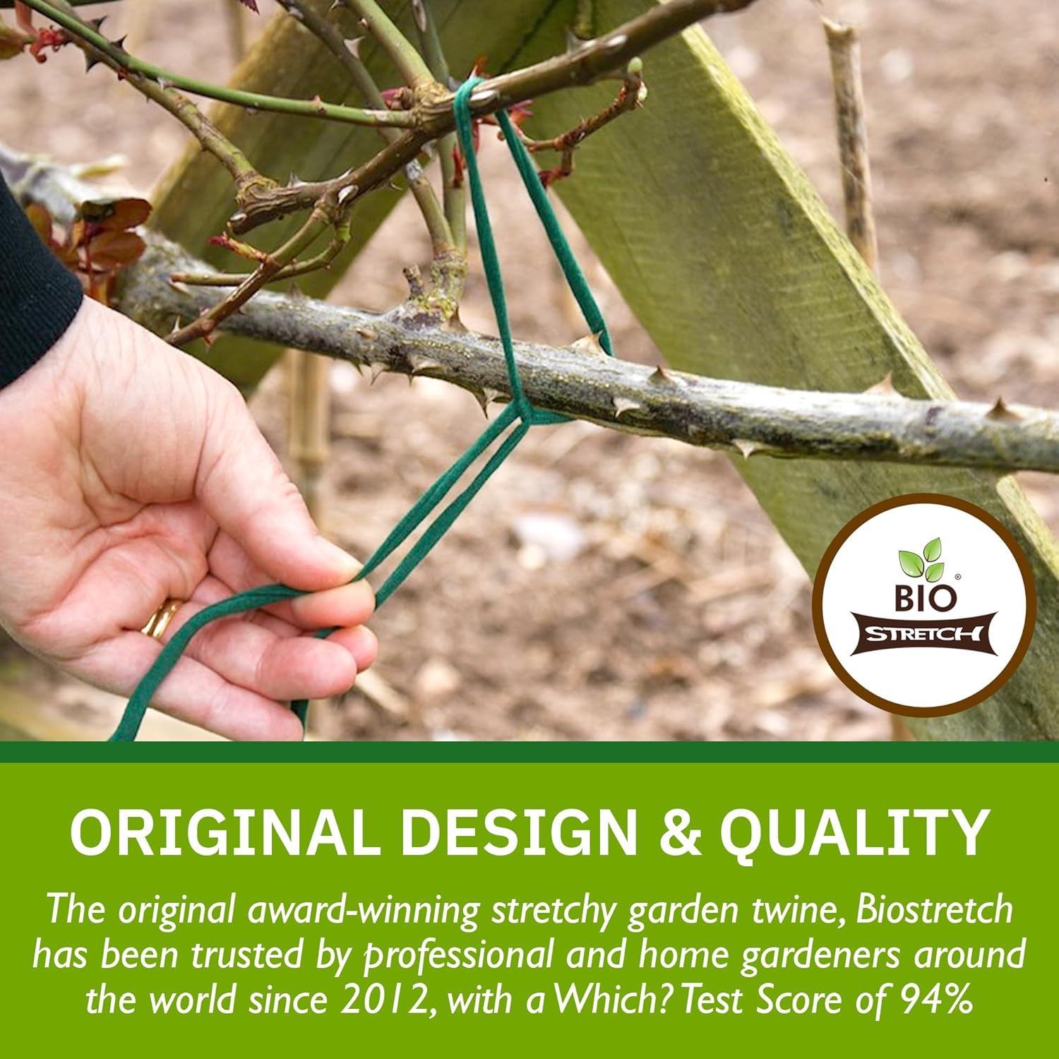Bio-Stretch Soft Garden Twine & Plant Ties for Outdoor Plants, 1 Ball Green