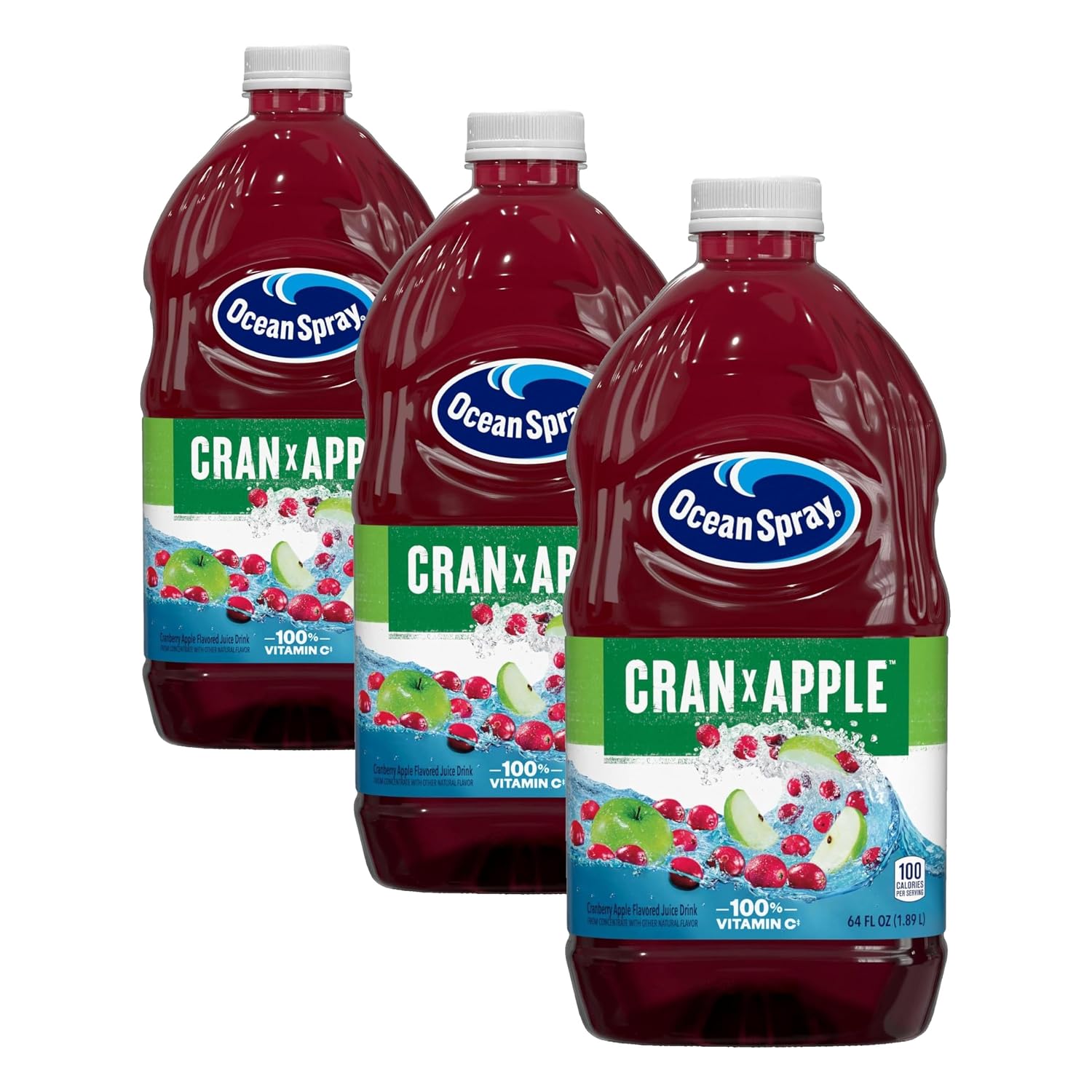Ocean Spray® Cran-Apple™ Juice Drink, 64 Ounce Bottle, 8 Count | Ocean Spray® Cran-Apple™ Juice Drink, Made with Real Fruit Juice, 64 Fluid Ounce Bottle