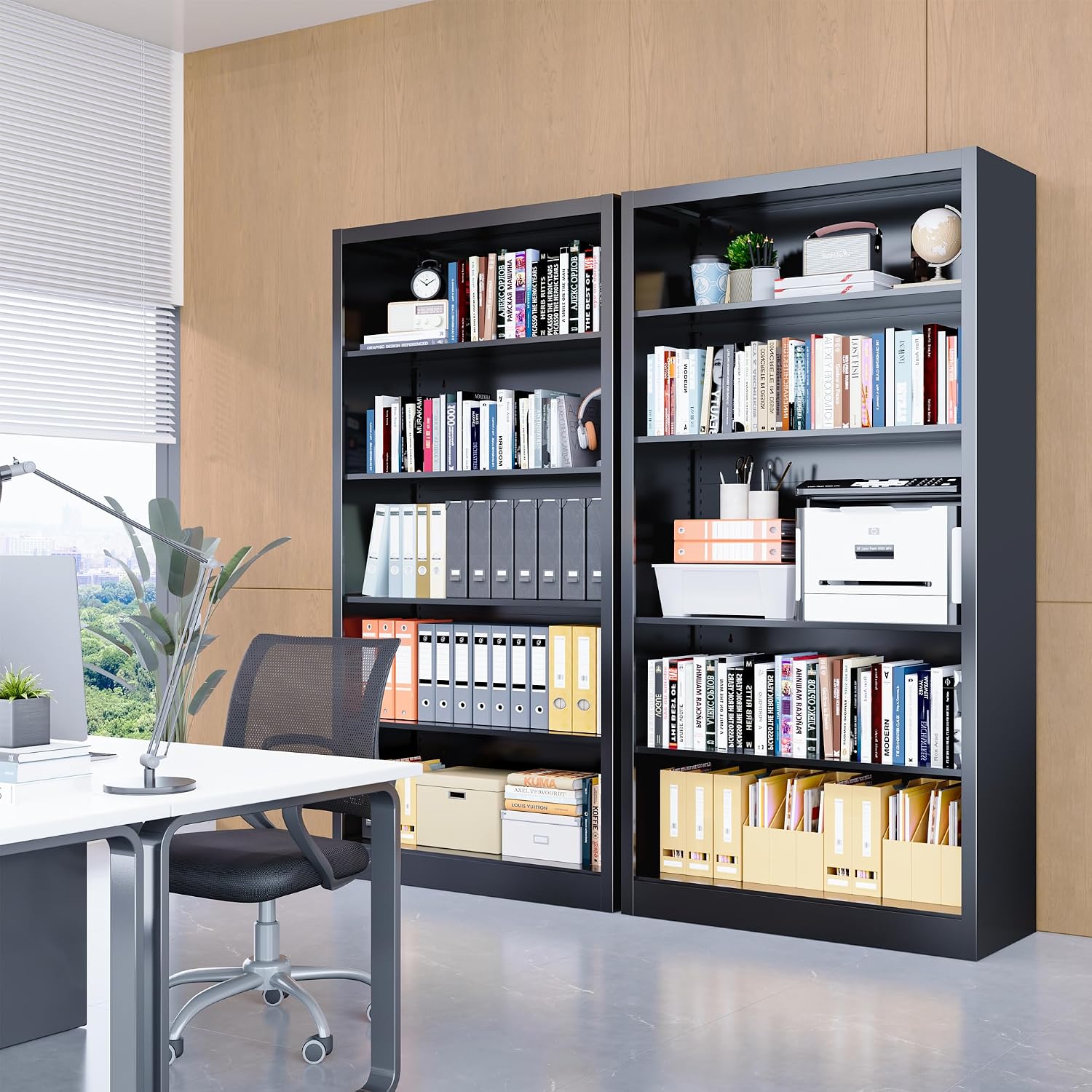 Bookcase,5 Tier White Bookshelves,66" Tall Free Standing Metal Bookcase with Adjustable Storage Shelves, Industrial Wide Bookshelf for Bedroom Living Room Home Office School