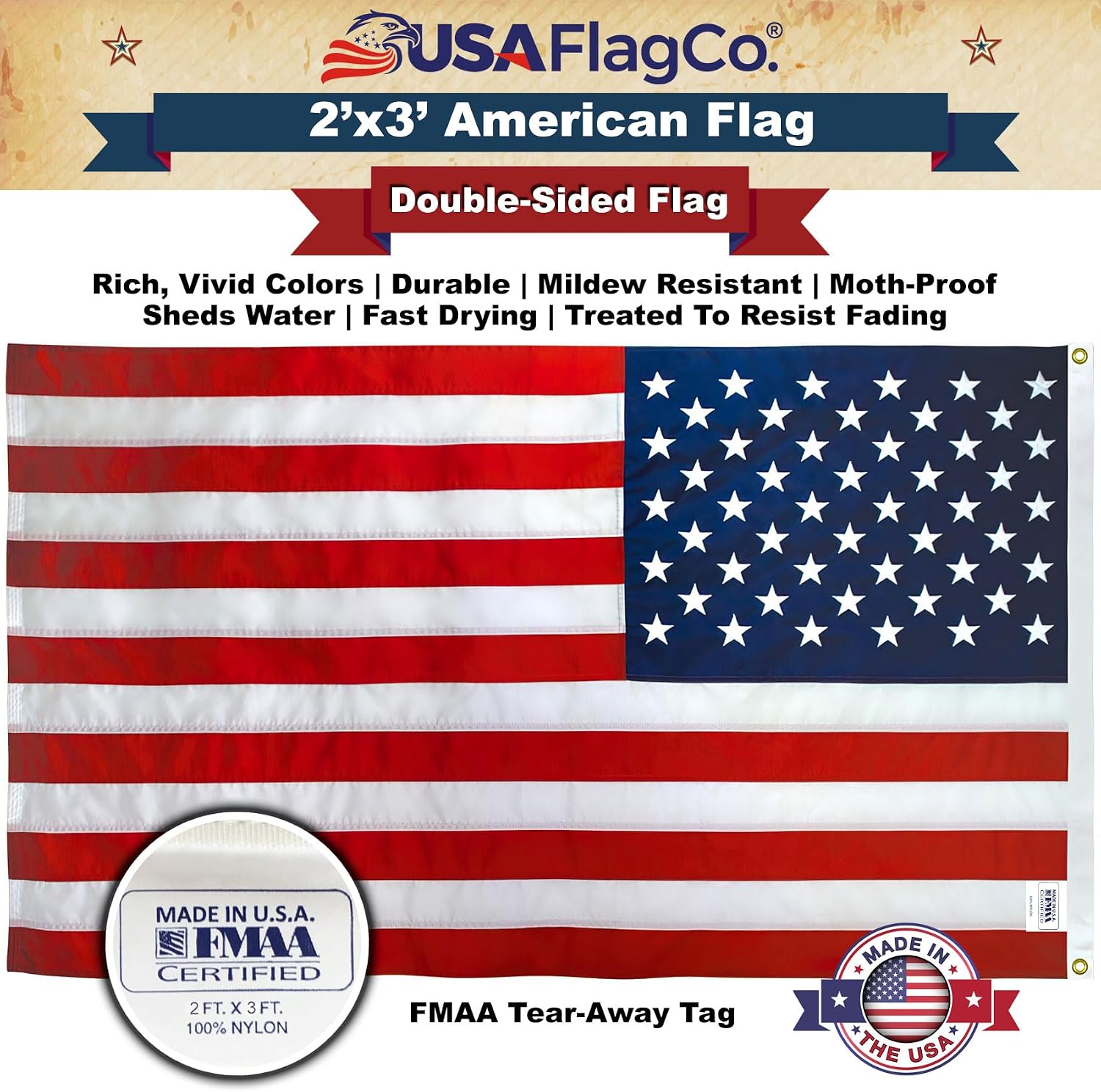 US Flag 4x6 100% American Made: The Best Embroidered Stars and Sewn Stripes American Flag, Made in the USA (4 by 6 Foot)