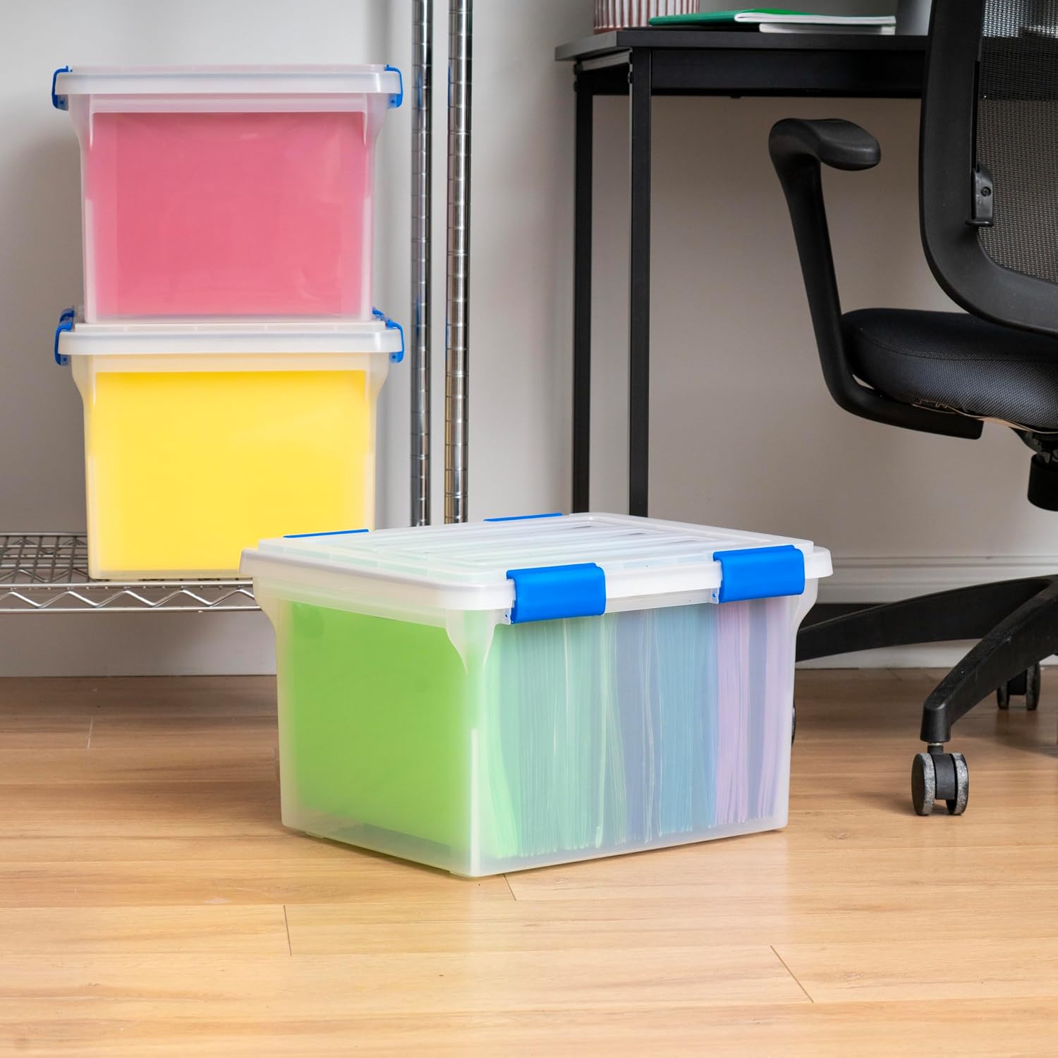 IRIS USA 5-Pack 44 Qt. Letter File Box with Hinged Lid, Clear | Protect important documents, letter and legal files with secure storage for home offices, moving, and long-term organization