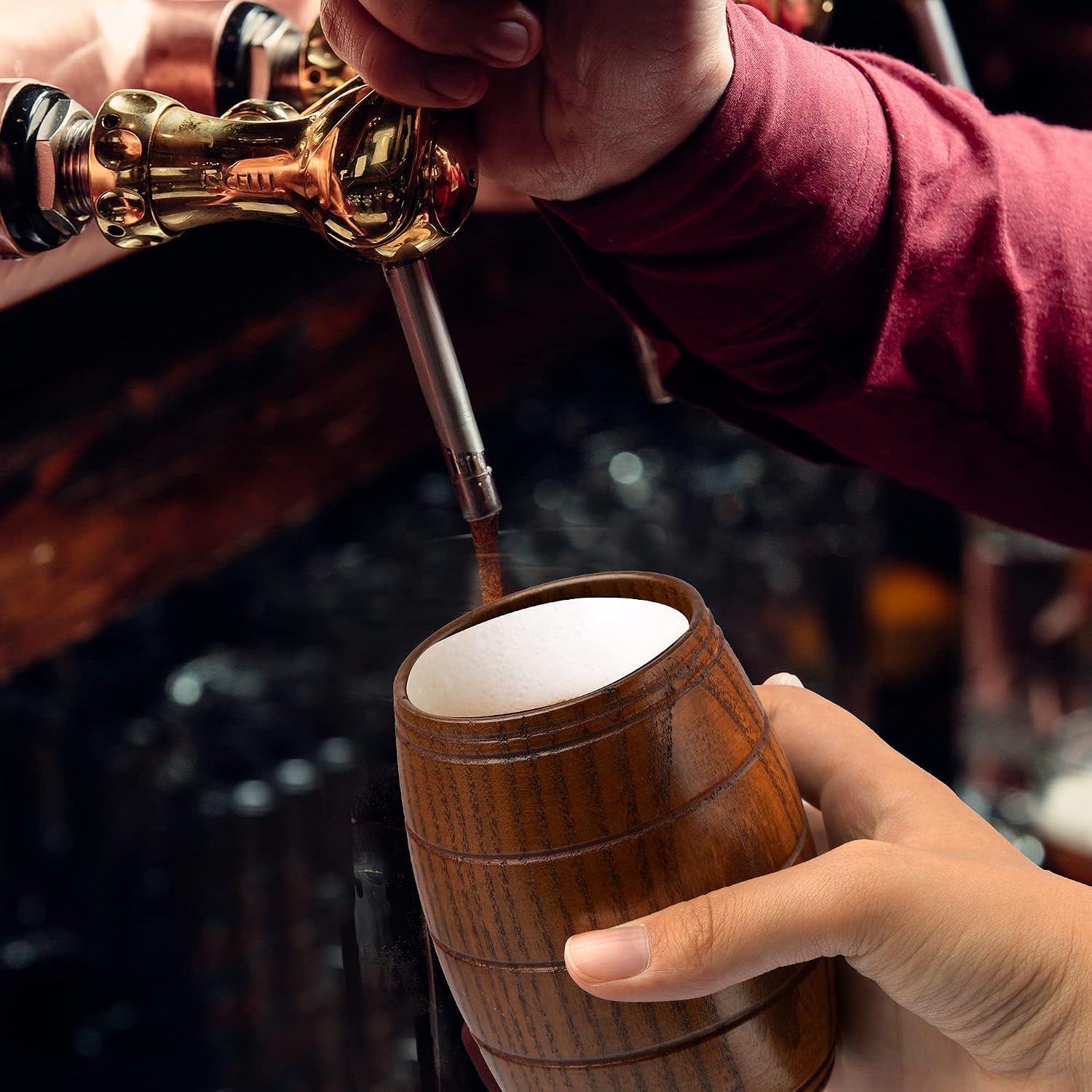 IUAQDP 2 Pieces Novelty Wood Barrel Shaped Wooden Drinking Beer Tea Cup Home Decor New Camping Cup Wood Coffee Mugs