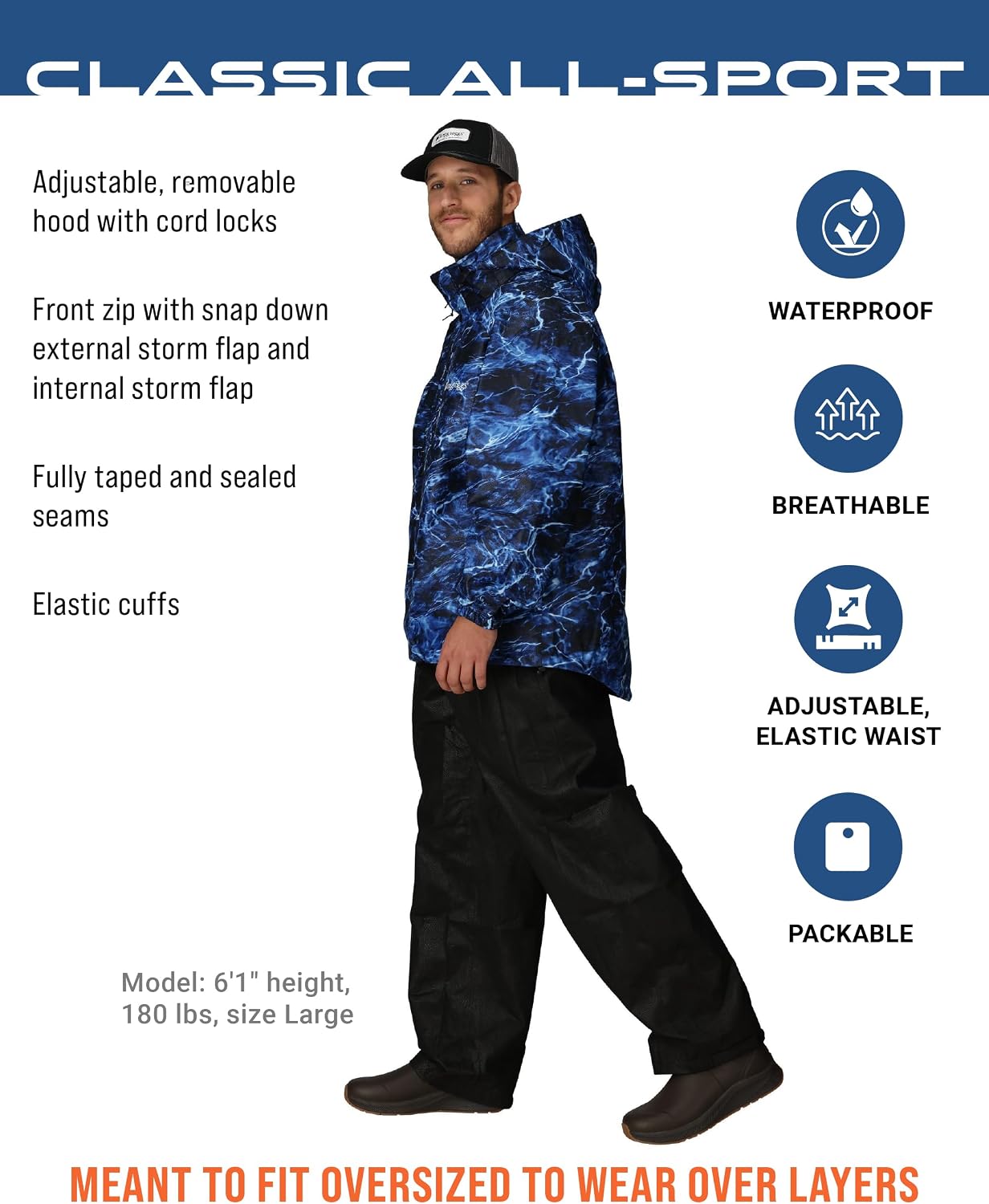 FROGG TOGGS Men's Classic All-Sport 3-Layer Waterproof Breathable Rain Suit | 2-Piece Rainwear, Adjustable Hood Raincoat, Rain Pants Ideal for Fishing, Golf, Motorcycling, Hunting, Camping, Outdoors