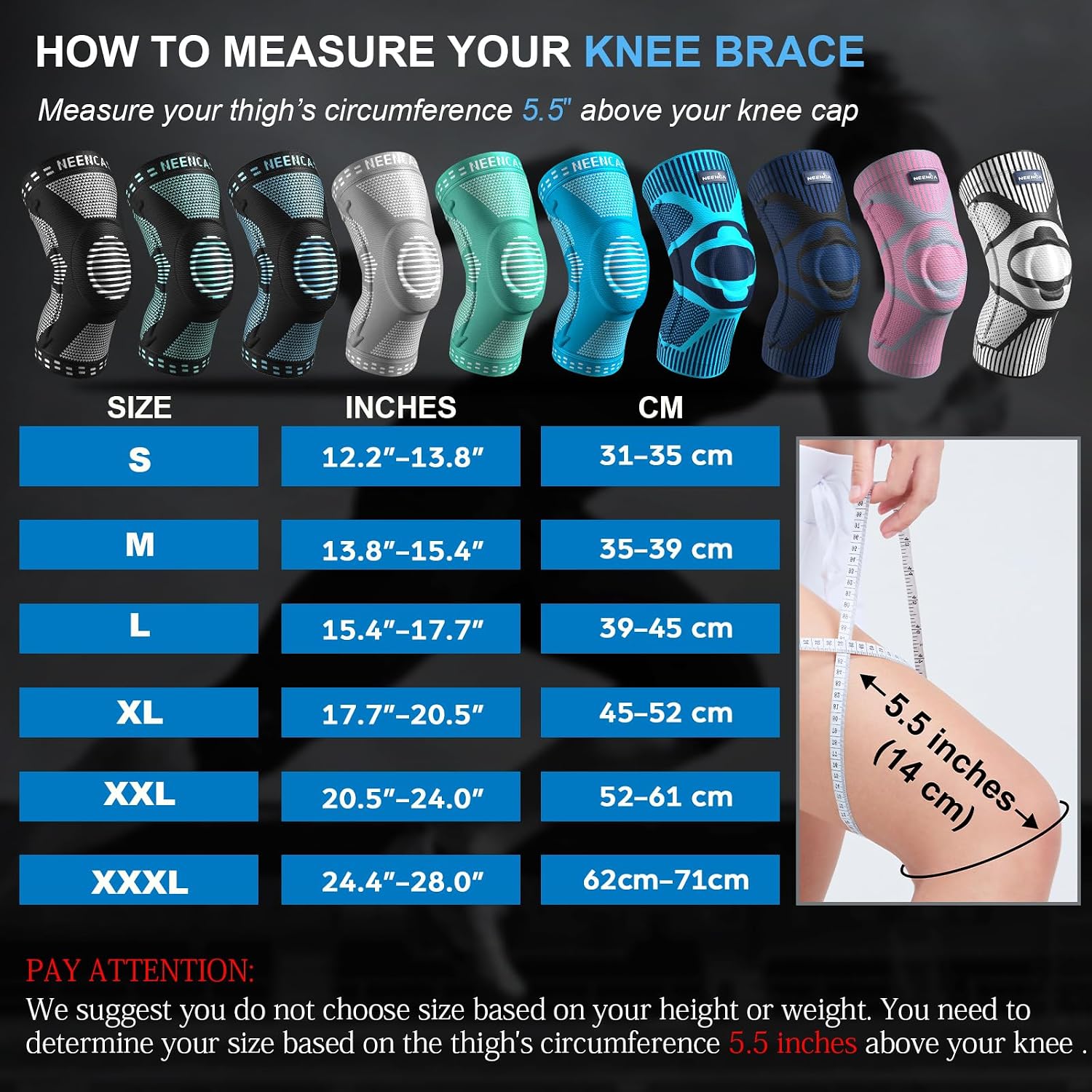 NEENCA Knee Braces for Knee Pain Relief, Compression Knee Sleeves with Patella Gel Pad & Side Stabilizers, Knee Support for Weightlifting, Running