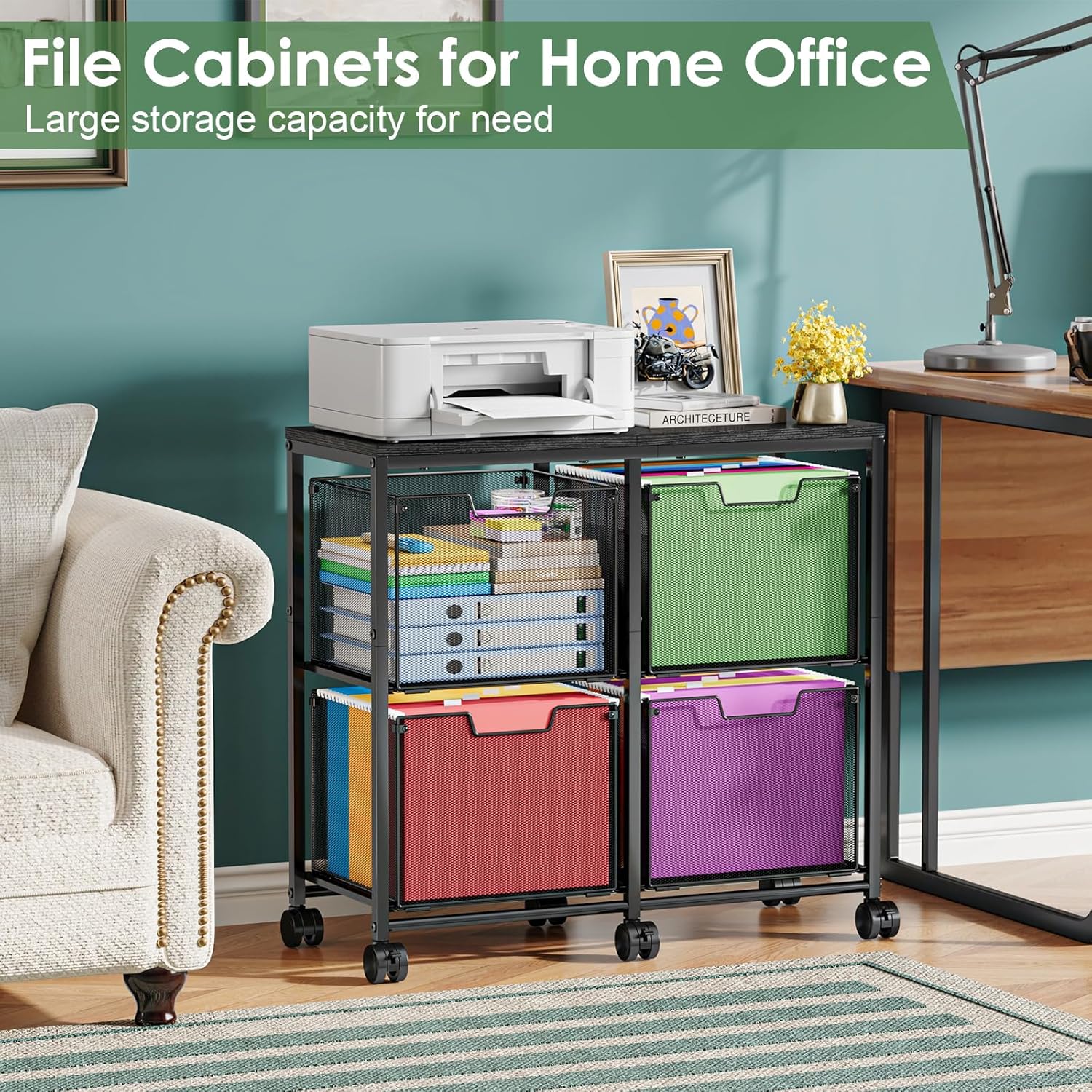 Sbanmao 4 Drawer Lateral File Cabinet, Mobile Filing Cabinet