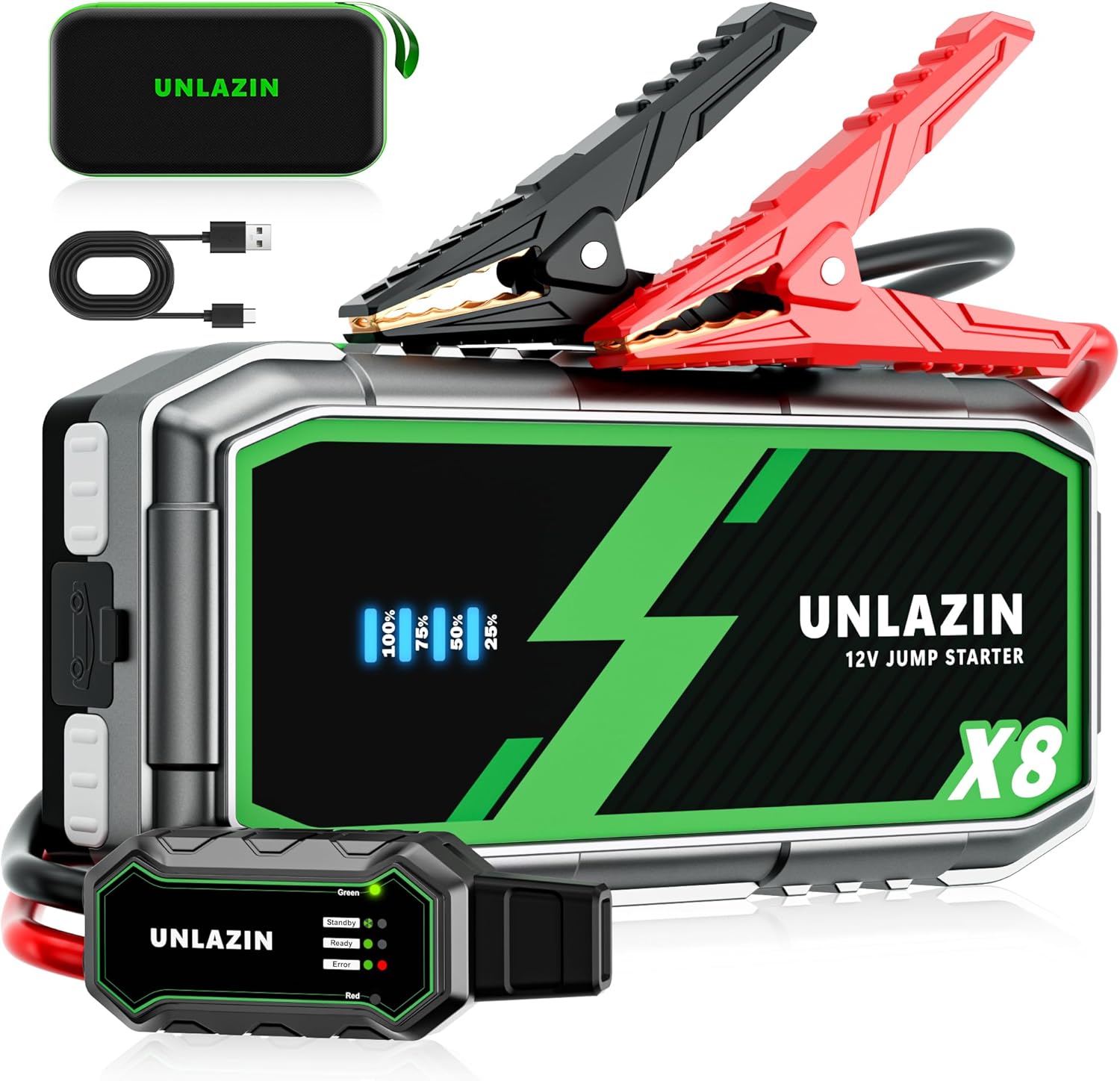 X8 10000A Portable Jump Starter with Force Start, All Gas & Diesel Engines | 12V Car Starter Jump Box & Battery Starter Booster, QC 3.0 Quick Charge