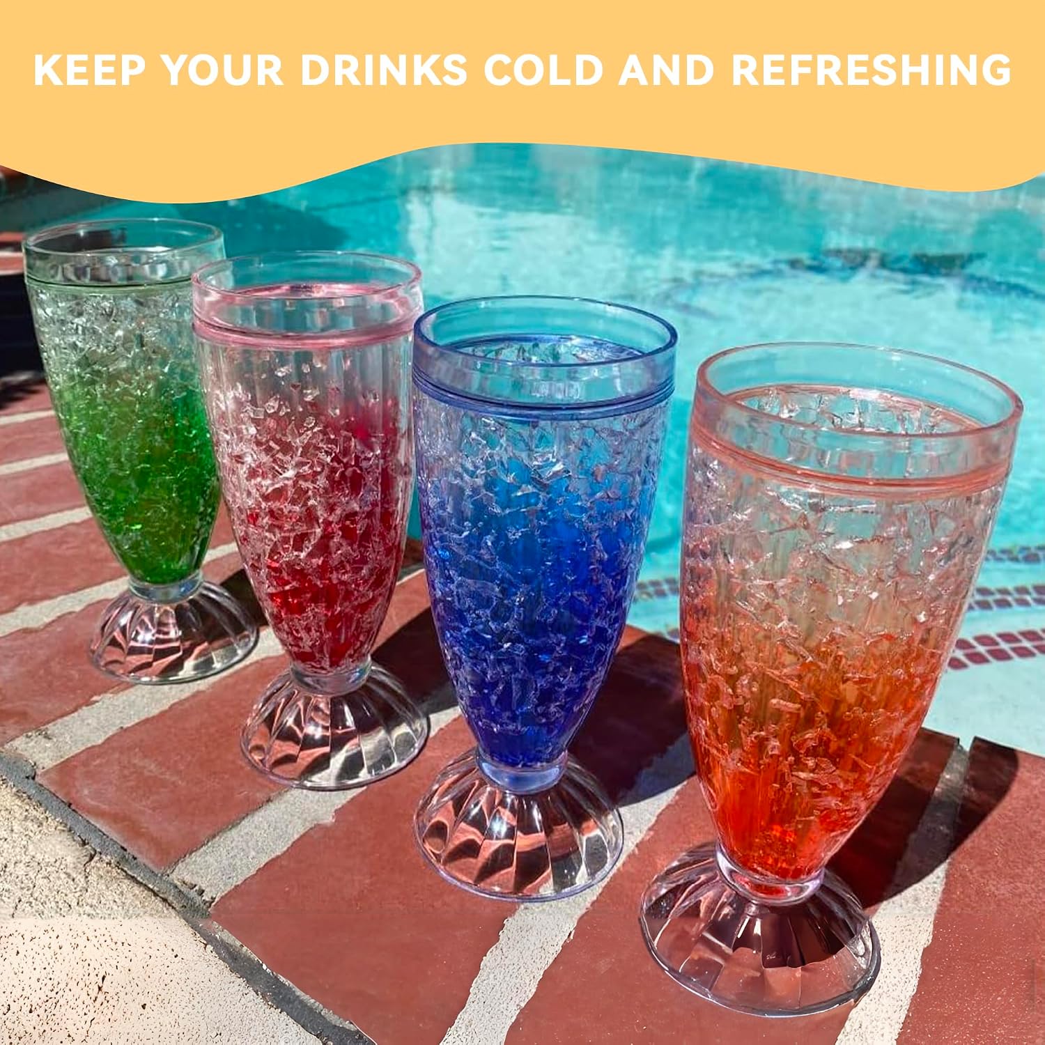 Lily's Home Freezer Beer Mugs - Set of 4 Freezable Gel-Filled 16 oz BPA-Free Acrylic Frozen Mugs for Outdoor Entertaining and Gifting