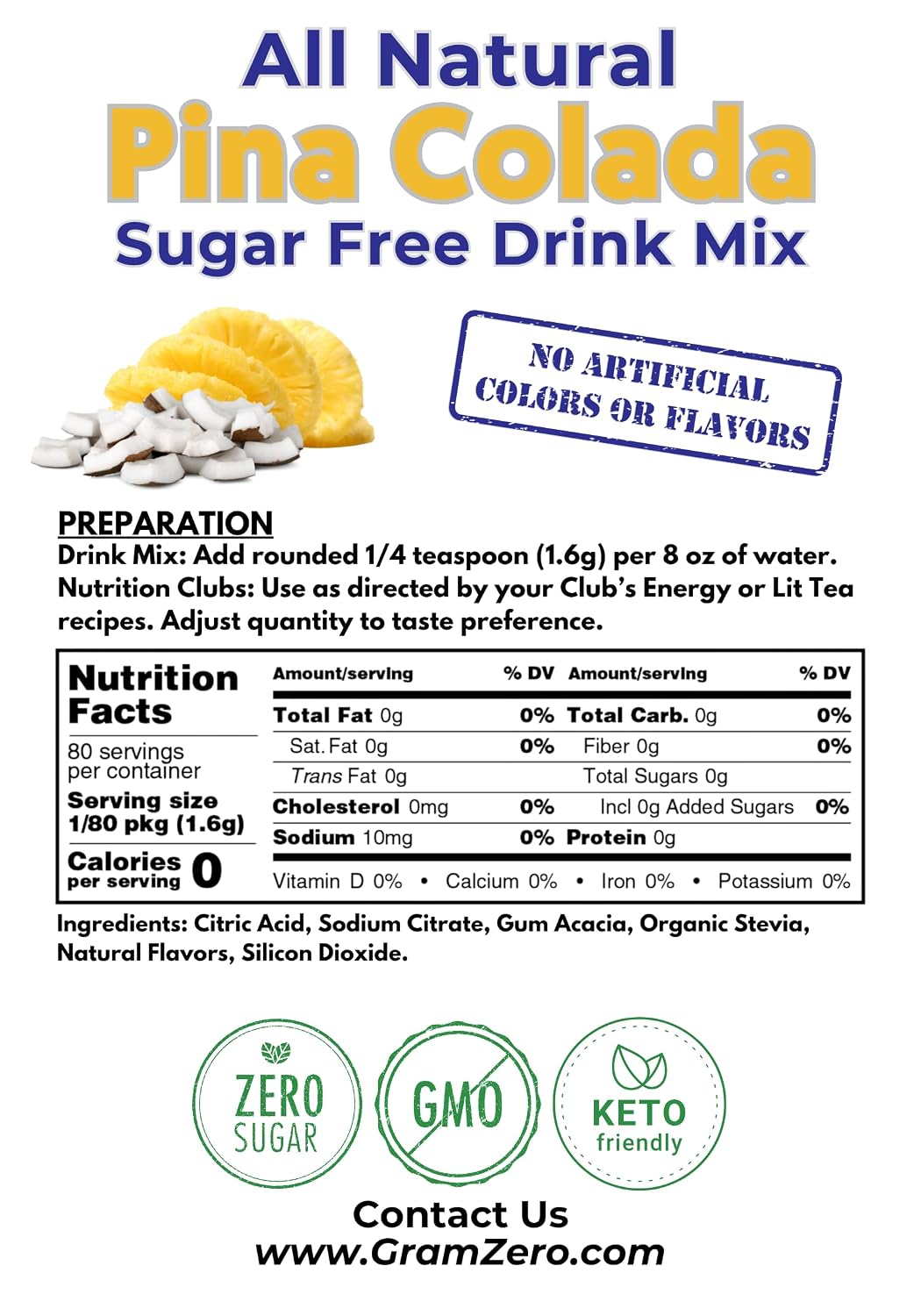 GramZero Raspberry Blush, Sugar Free Drink Mix, Pitcher Pack, Great For Nutrition Club Loaded Tea, Zero Calorie, Stevia Sweetened