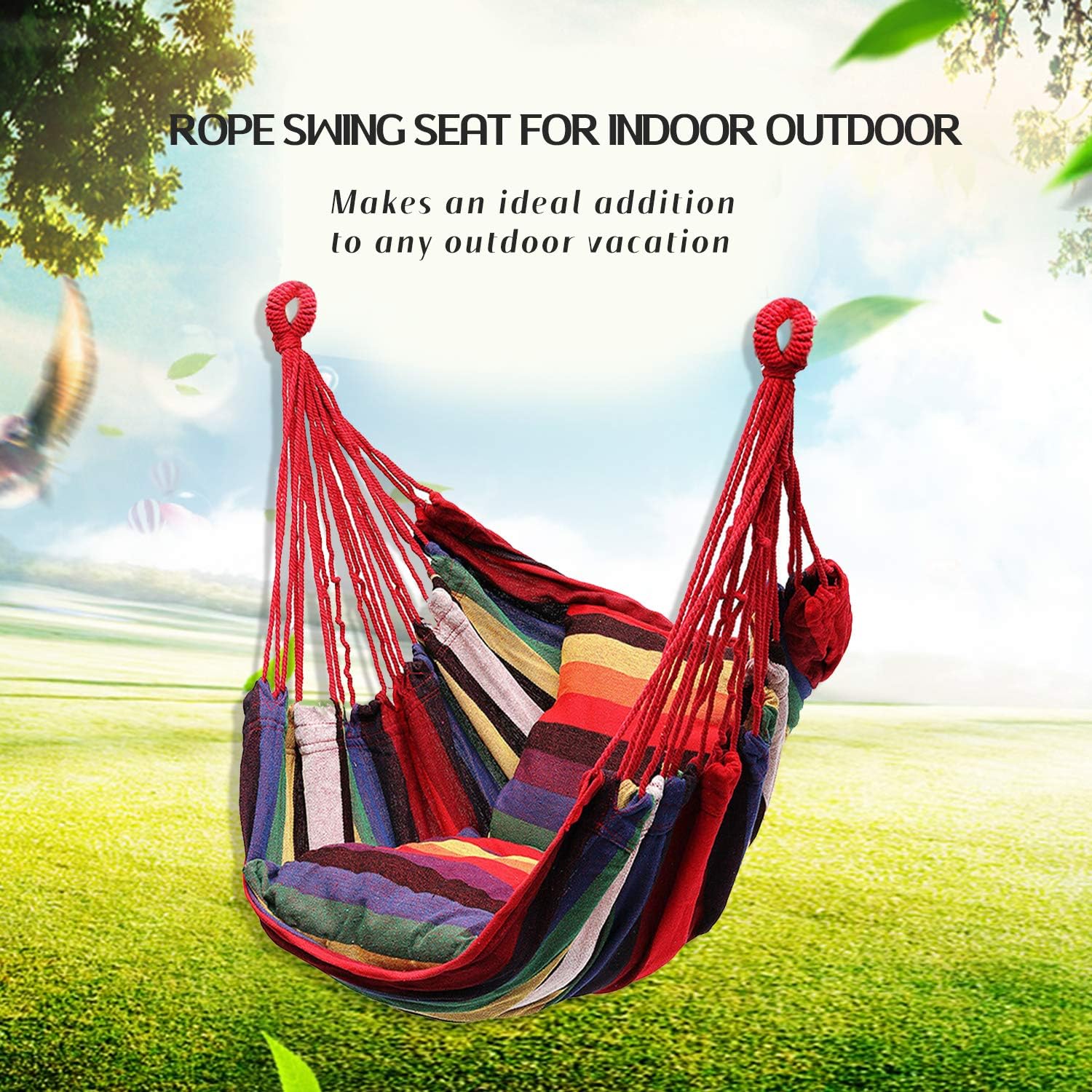 Hommtina Hammock Chair Hanging Rope Swing, Max 300 Lbs Hanging Chair with Pocket & Durability Perfect for Outdoor, Home, Bedroom, Patio