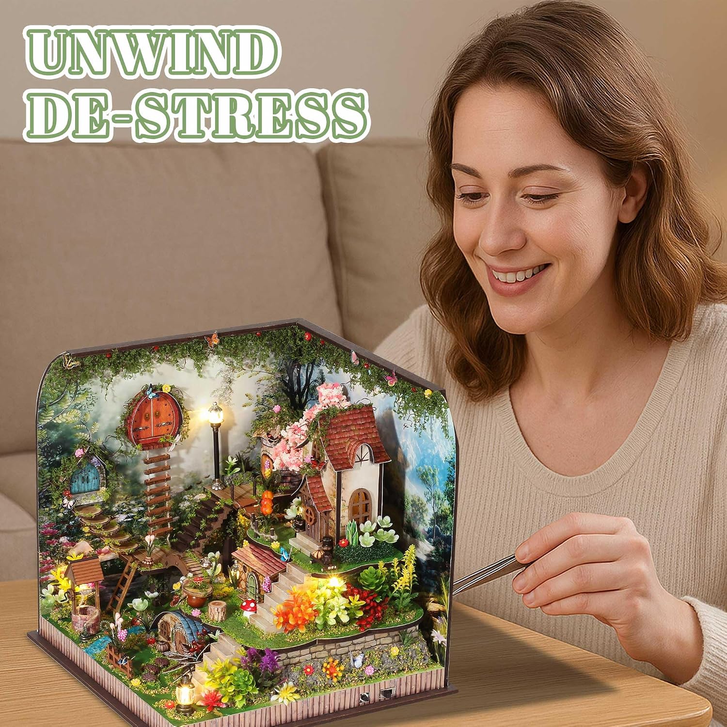 Kisoy Romantic and Cute Dollhouse Miniature DIY House Kit Creative Room Perfect DIY Gift for Friends,Lovers and Families (Sunny Holiday Time)