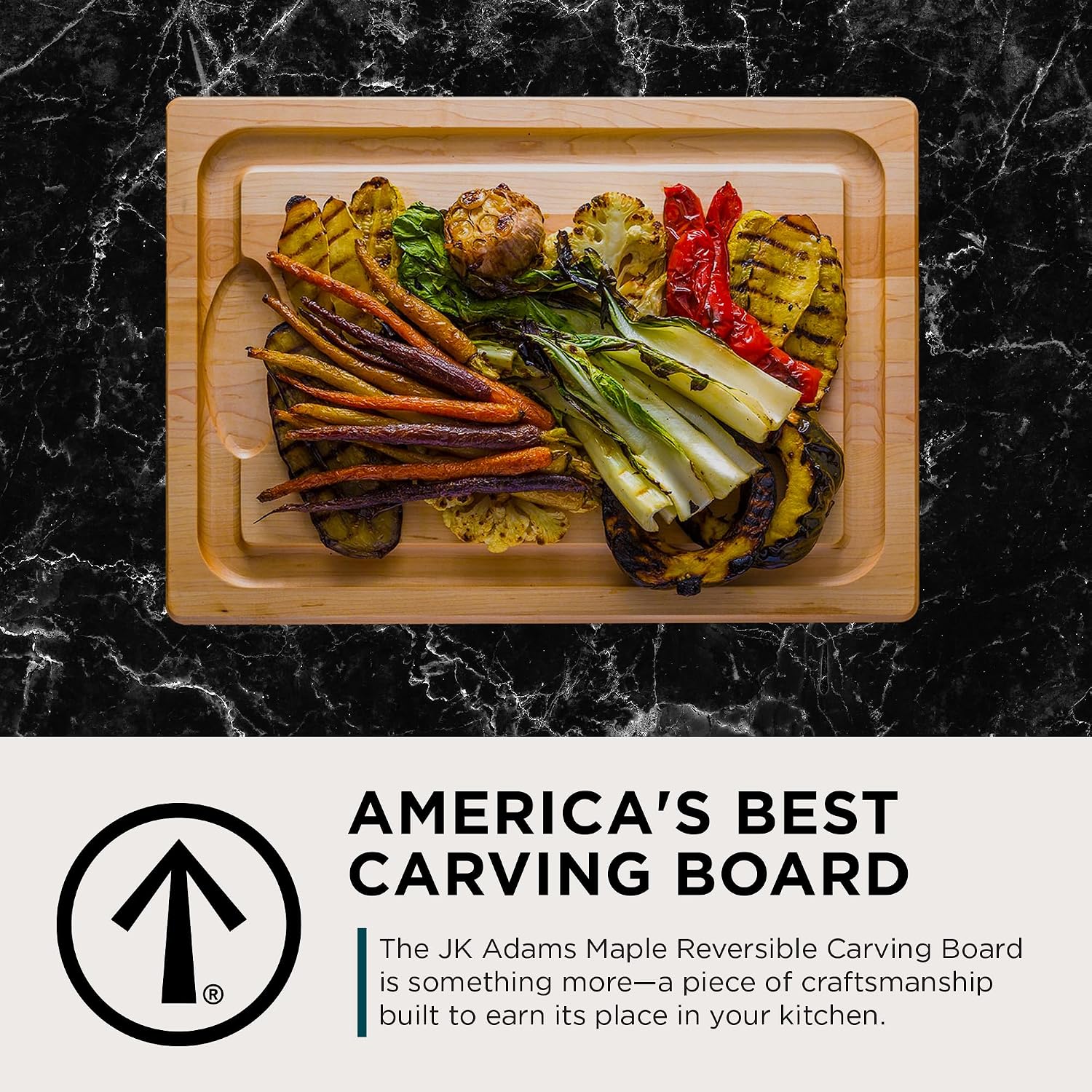 J.K. Adams Farmhouse Carving Board w/ Juice Groove, 14" x 20" | Maple Wood Kitchen Cutting Board for Food Prep and Chopping