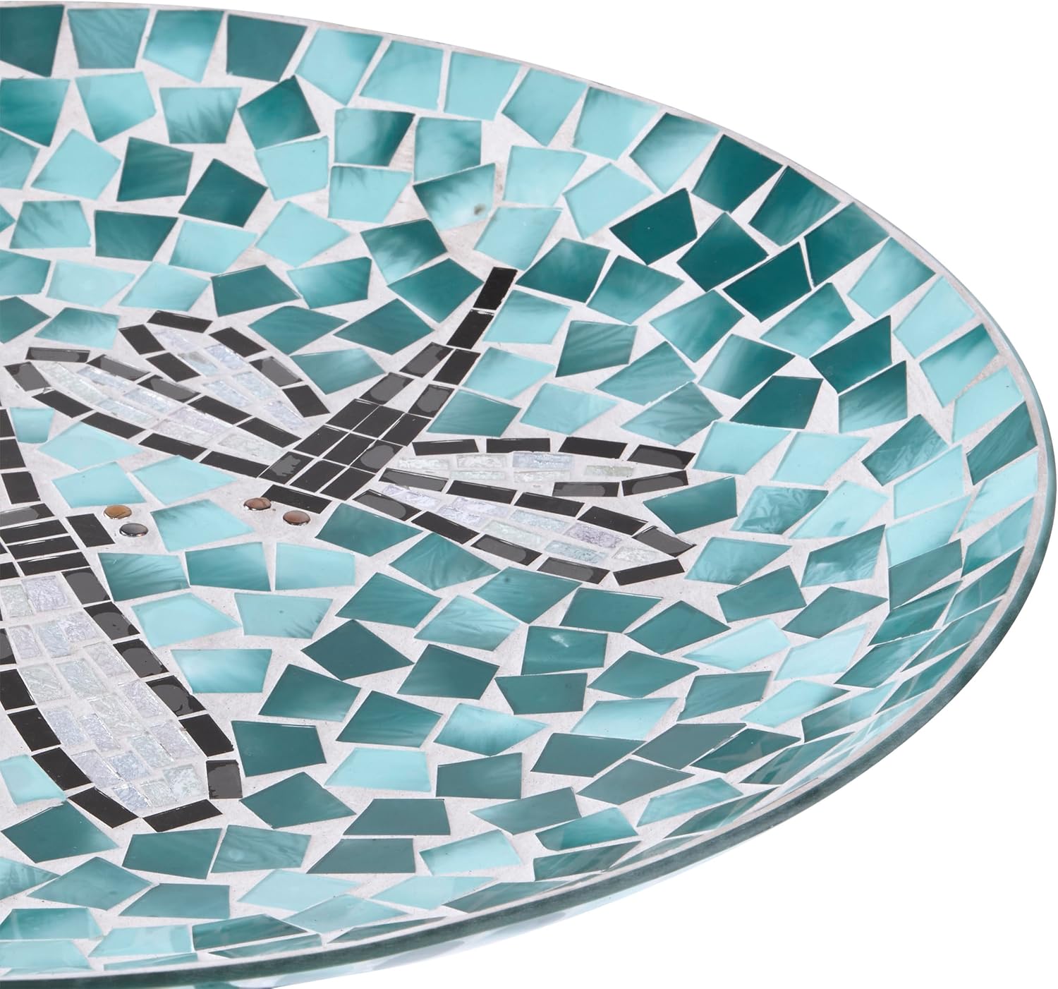 Alpine Corporation 24" Tall Outdoor Floral Mosaic Glass Birdbath with Metal Stand and Detachable 18 Inch Diameter Bowl, Garden Decor