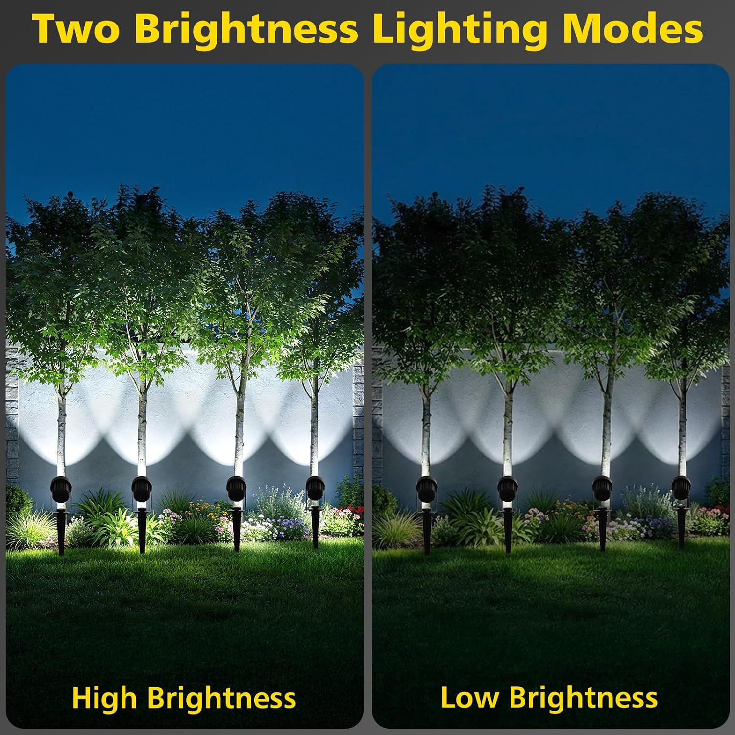 T-SUN Solar Spot Lights Outdoor, Dual Head Solar Spotlights, Cool White | IP65 Waterproof, 2 Brightness Modes, Dusk to Dawn Solar Uplights for Garden, Yard, Pathway, Patio, Lawn