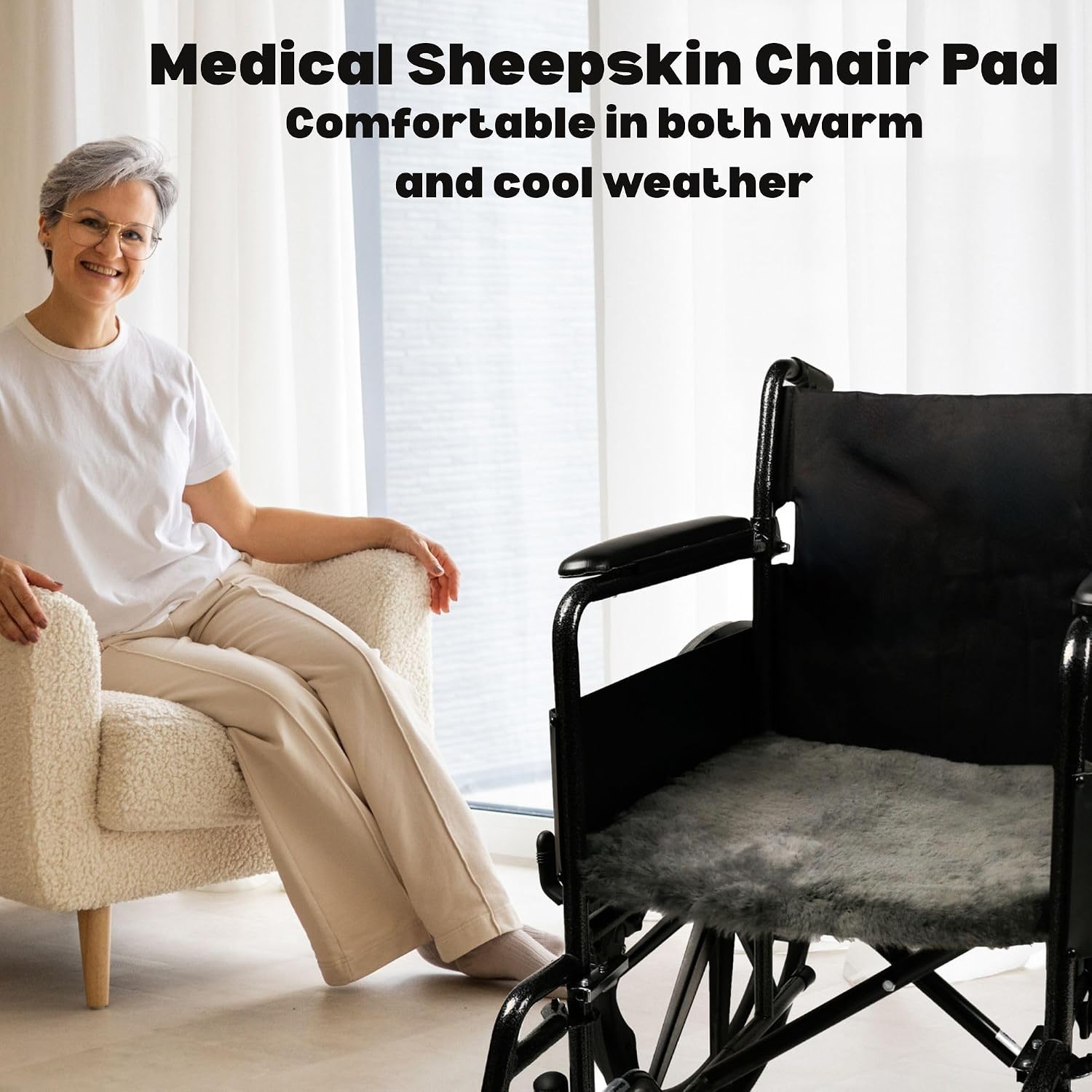 Natural Medical Sheepskin Pad, Non-Slip Back, Natural, 17 x 17 in, 1 Pack