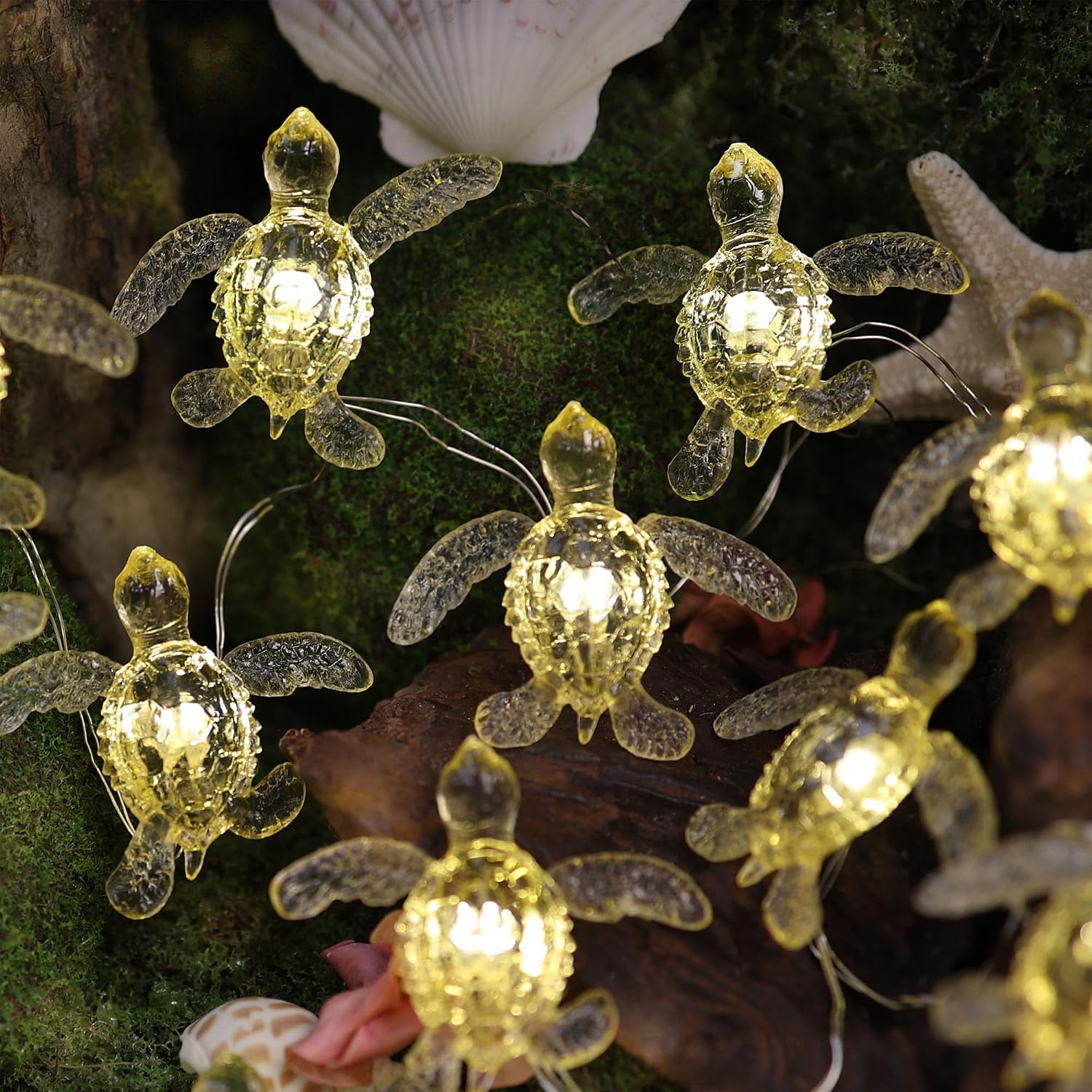 Beach Theme -Cute Green Sea Turtle String Lights- Ocean Fairy Decorative Lights- 10ft 30 LEDs -USB Powered -Multi-Function- Remote Control-Christmas