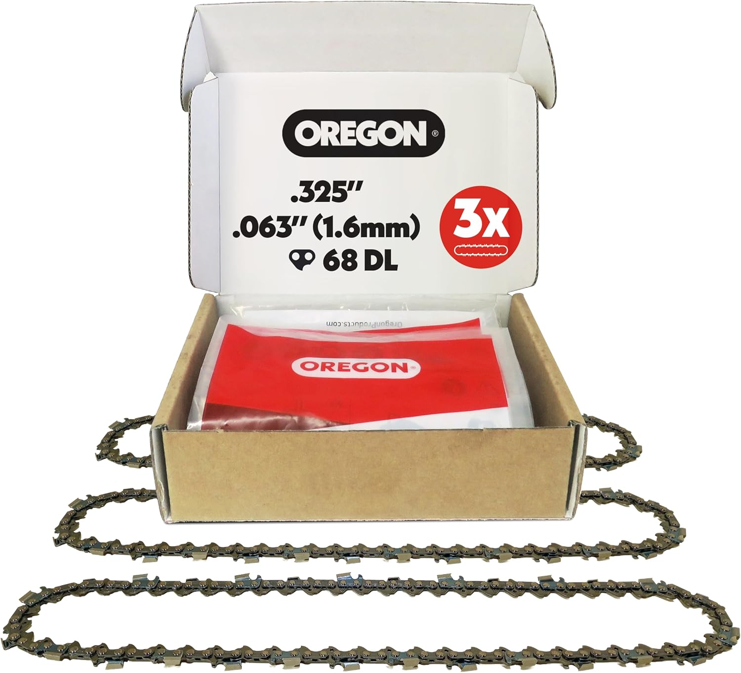 Oregon (Pack of 3) V68 PowerCut Chainsaw Chain for 18-Inch Bar, 68 Drive Links, .325" Pitch, .063" Gauge, Fits Stihl (22LPX068G), Grey | 3-Pack