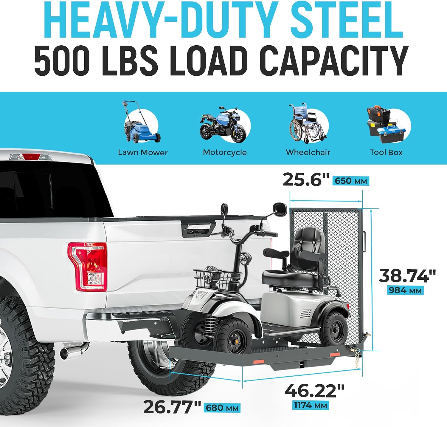 ECOTRIC 46.2 X 26.8 X 38.7 Inch Hitch Cargo Carrier W/Ramp Foldable 500 Lbs