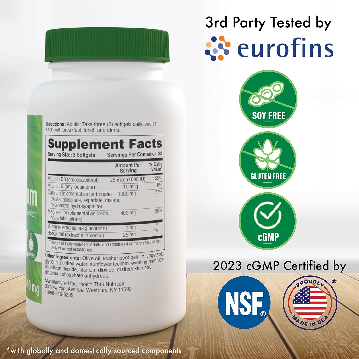 Health Thru Nutrition Liquid Calcium 1000mg, Magnesium 400mg, Vitamin D3 1,000iu and Boron | Bone Restore & Strength with 6 Calcium Complex | 3rd Party Tested | Non-GMO Gluten Free (Pack of 100) | Calcium 1000mg, Magnesium 400mg, Vitamin D3 1,000iu and B…