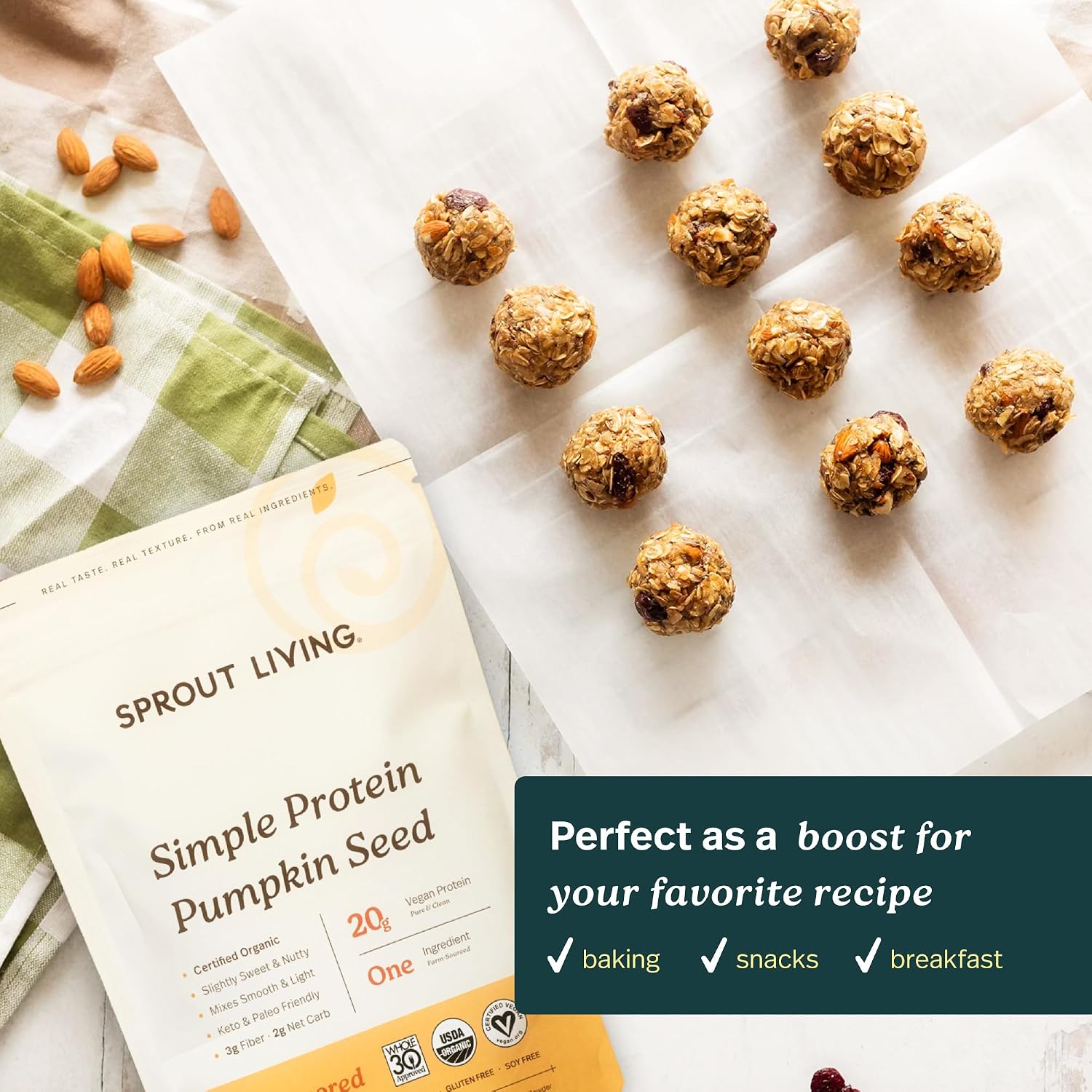 Sprout Living Organic Pumpkin Seed Protein Powder, Unflavored, 20 Grams of Plant Based Protein Powder Without Artificial Sweeteners, Non Dairy, Non-GMO, Vegan, Gluten Free (1 Pound, 14 Servings)