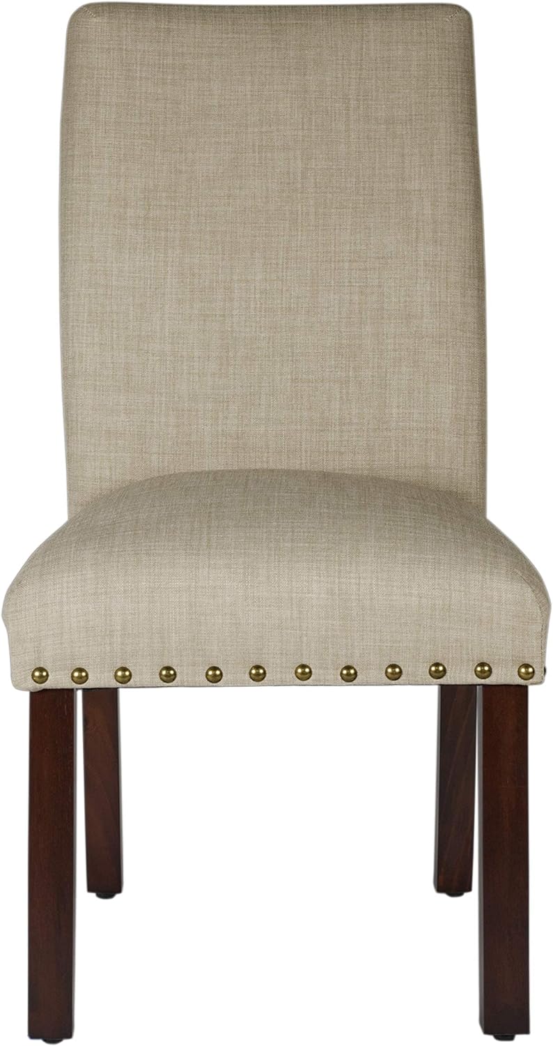 Homepop Home Decor | Classic Upholstered Parsons Dining Chairs | Set of 2 Accent Dining Chairs with Nailhead Trim, Natural Linen