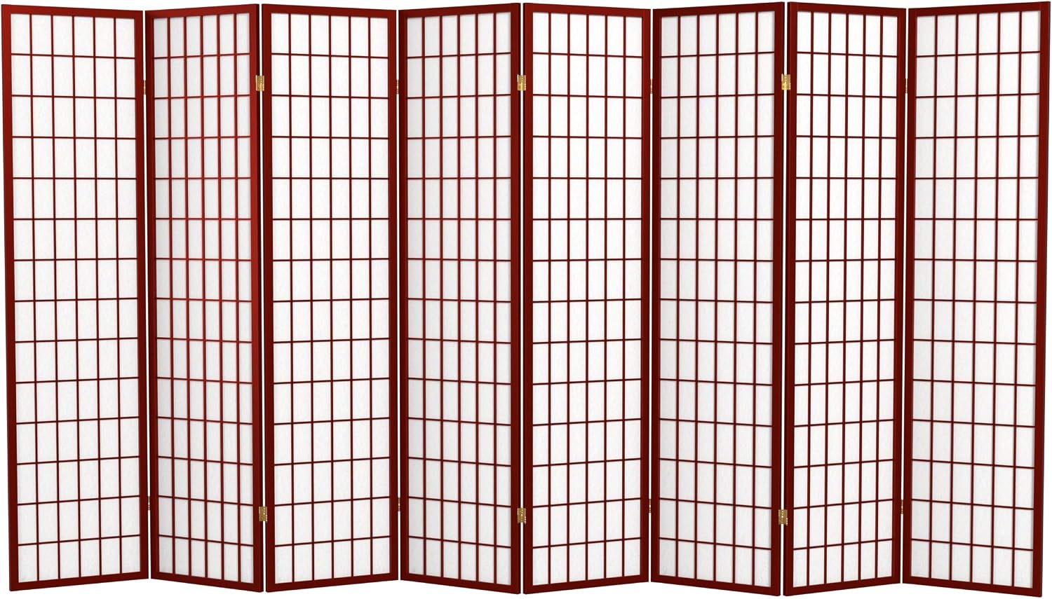Red Lantern 6 ft. Tall Window Pane Shoji Screen - Walnut - 5 Panels