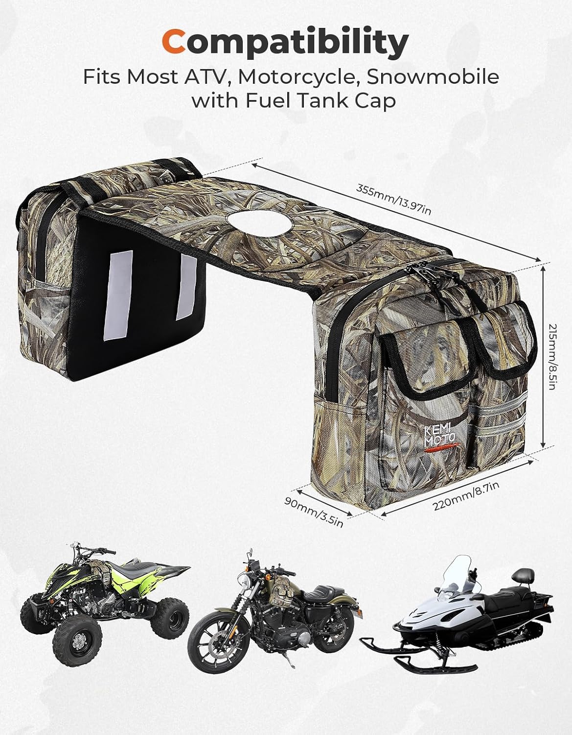 KEMIMOTO ATV Tank Bag, Water-resistant Warm Cooler Motorcycle Saddle Bag