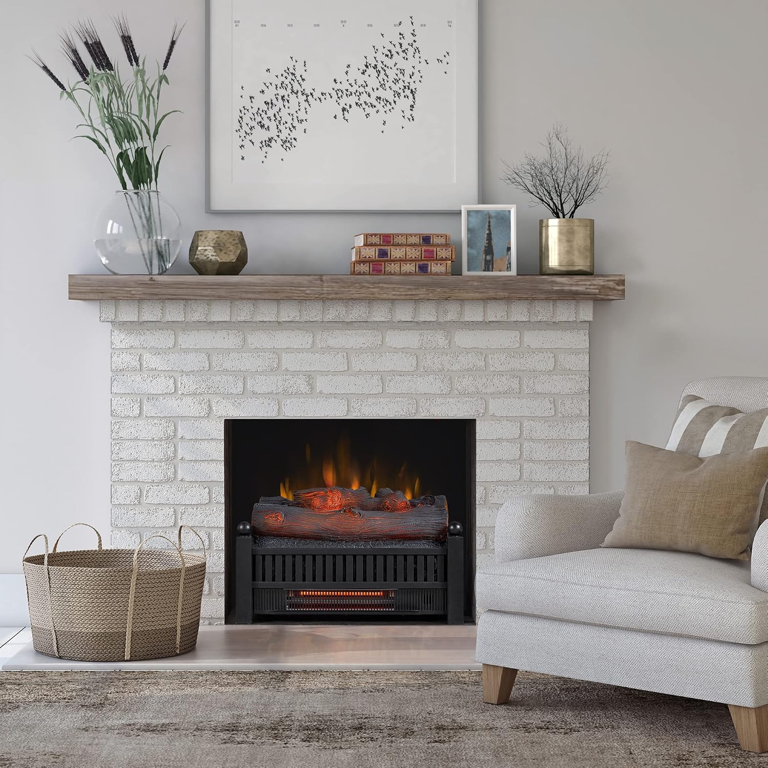 duraflame Electric Log Set 400 Sq Ft Heater, Faux Logs Insert with Lifelike Flames for Existing Fireplaces, Remote Control Included