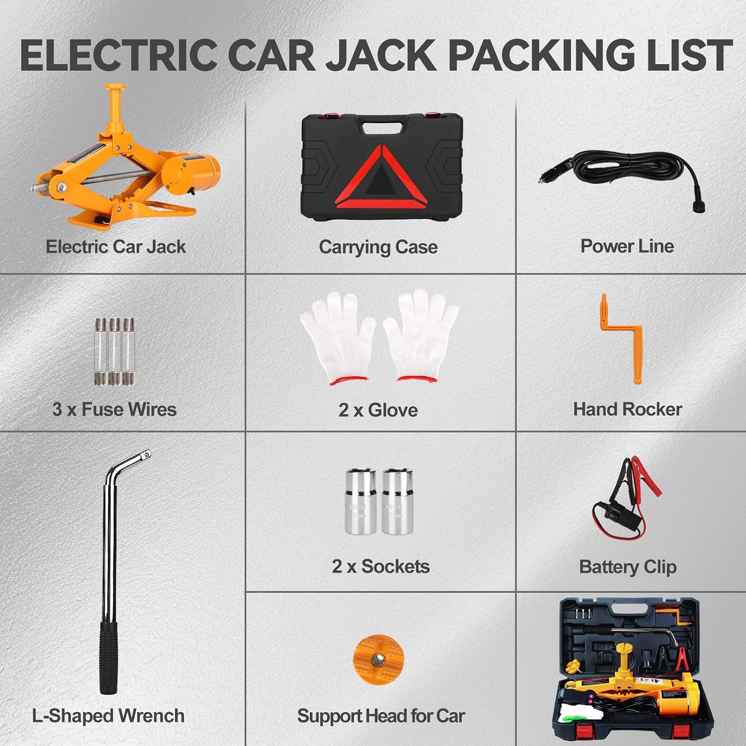 Electric Scissor Car Jack Kit 2 Ton Portable Auto Car Lift Floor Jack | 12V Scissor Jack for Sutire Repair 14.6 Inch Range for SUV Sedan Floor Jack for Tire Change Roadside Emergency