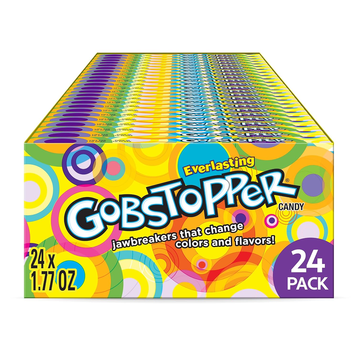 Wonka Everlasting Gobstopper, Candy, Jawbreaker Candy, 5 oz (12 ct) | Color-changing layered jawbreakers, vibrant flavors, concession box, movie night, party bowls, sharing